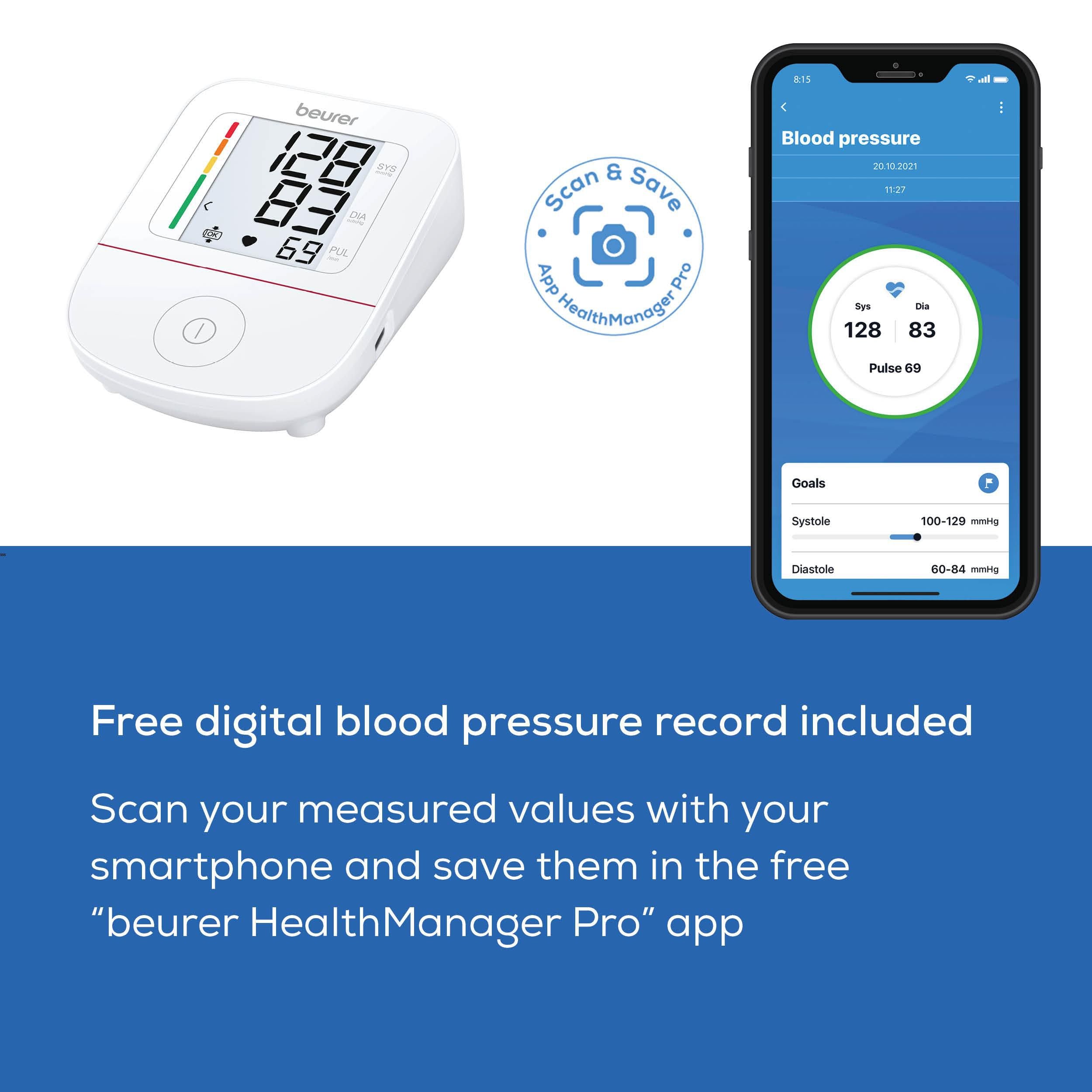 Beurer Germany Blood Pressure Monitor | Upper Arm Cuff 22-42cm | Arrhythmia Detection & Large Display | Reliable Home BP Tracking for Adults | BM 23