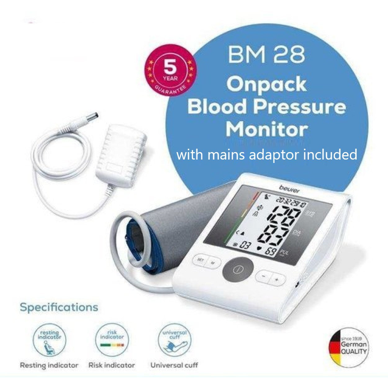 Beurer BM 28 Upper Arm Blood Pressure Monitor with Mains Adaptor | Proven Accuracy