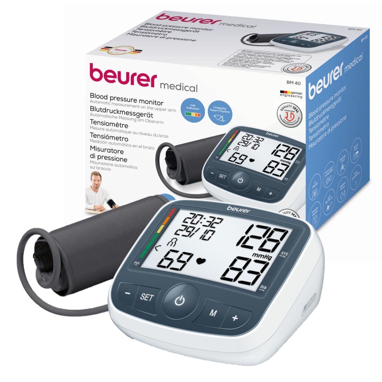 Beurer Germany BM 40 Upper Arm Blood Pressure Monitor: XL Display, Arrythmia & Risk Alerts