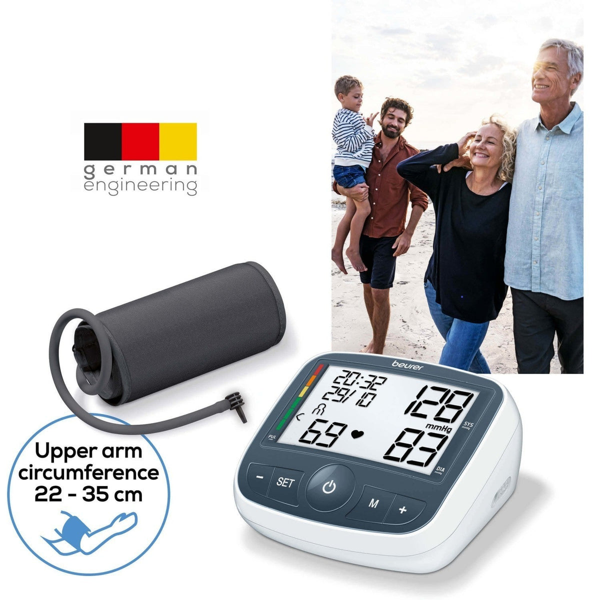 Beurer Germany BM 40 Upper Arm Blood Pressure Monitor: XL Display, Arrythmia & Risk Alerts