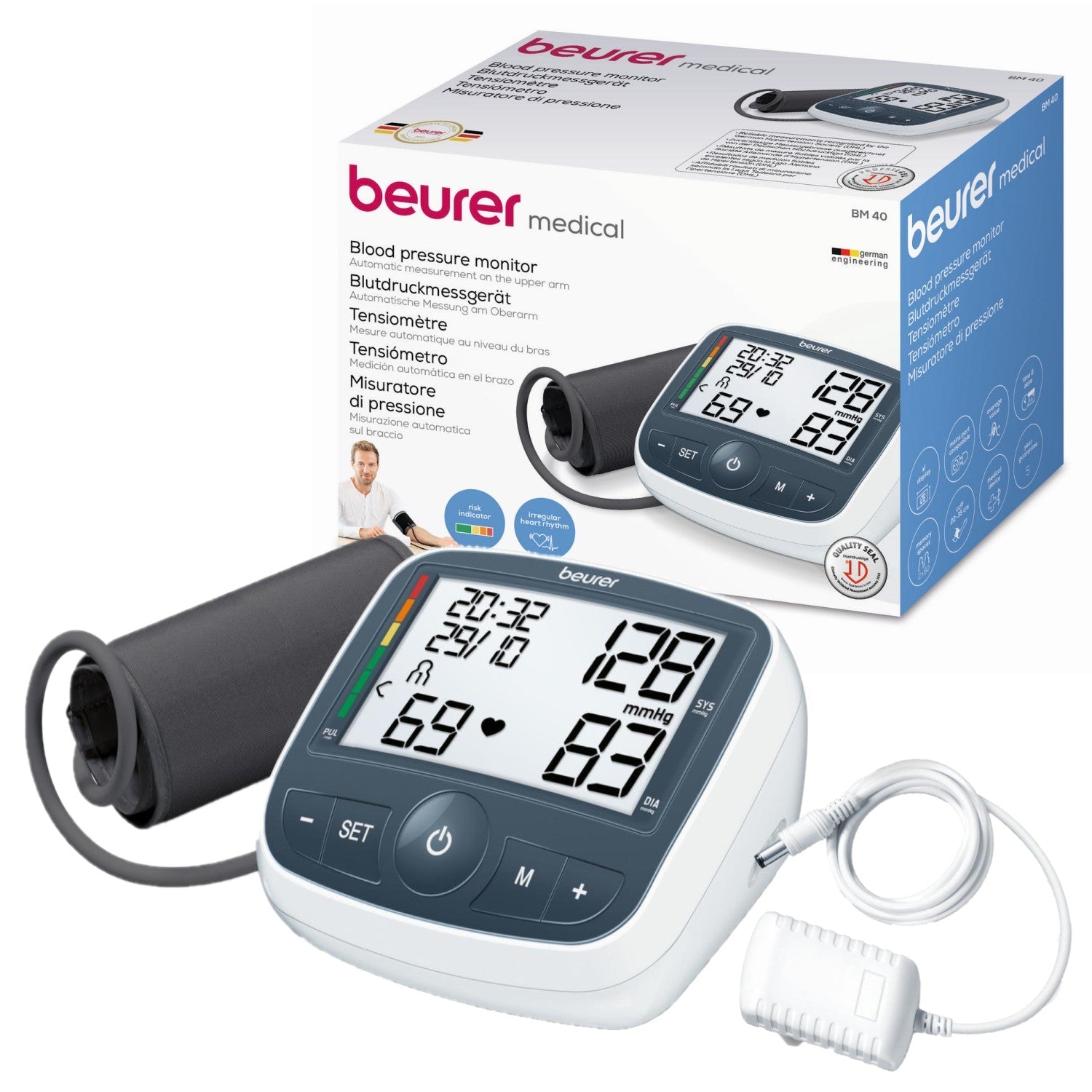 Beurer BM 40 Upper Arm Blood Pressure Monitor with Mains Adaptor and XL Display