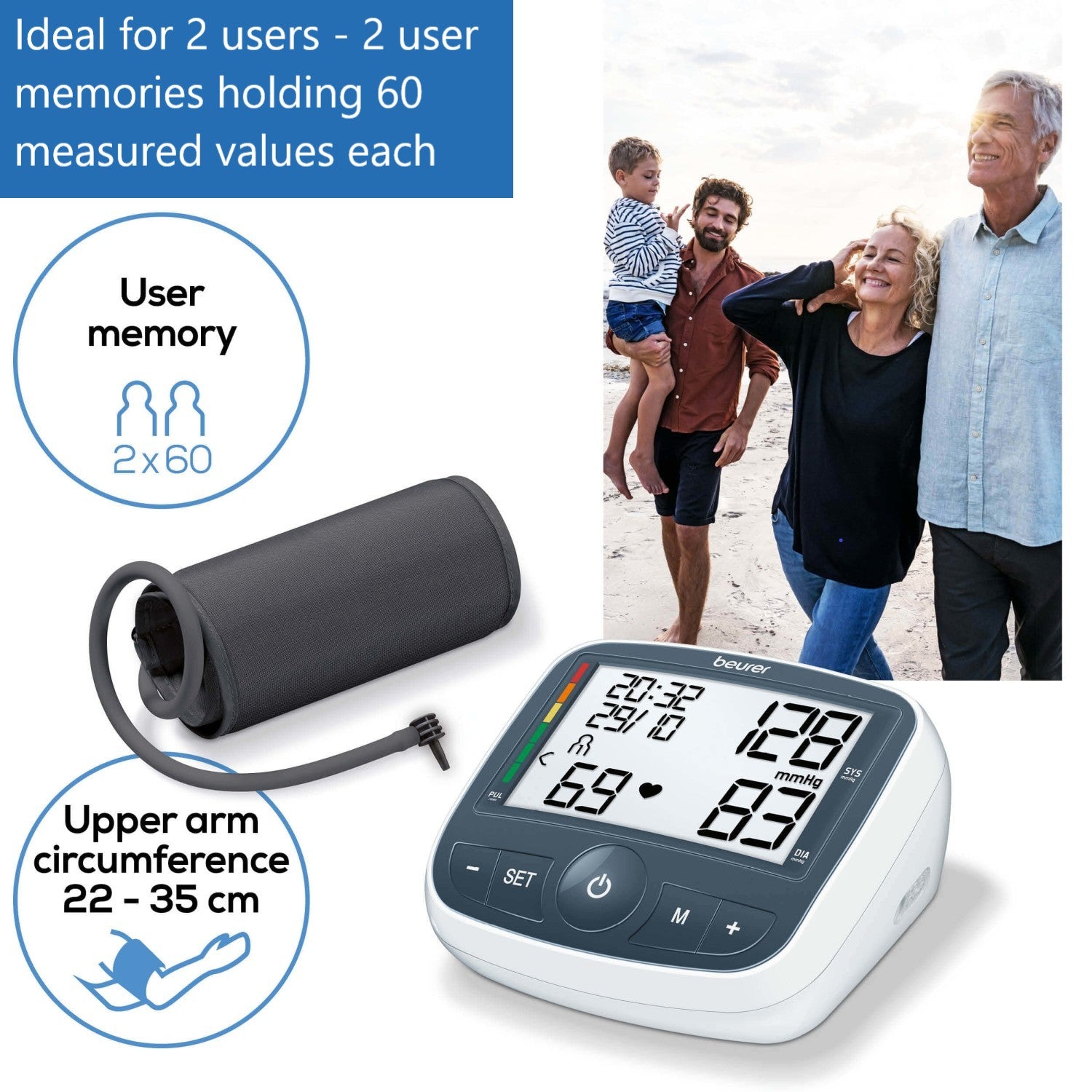Beurer BM 40 Upper Arm Blood Pressure Monitor with Mains Adaptor and XL Display