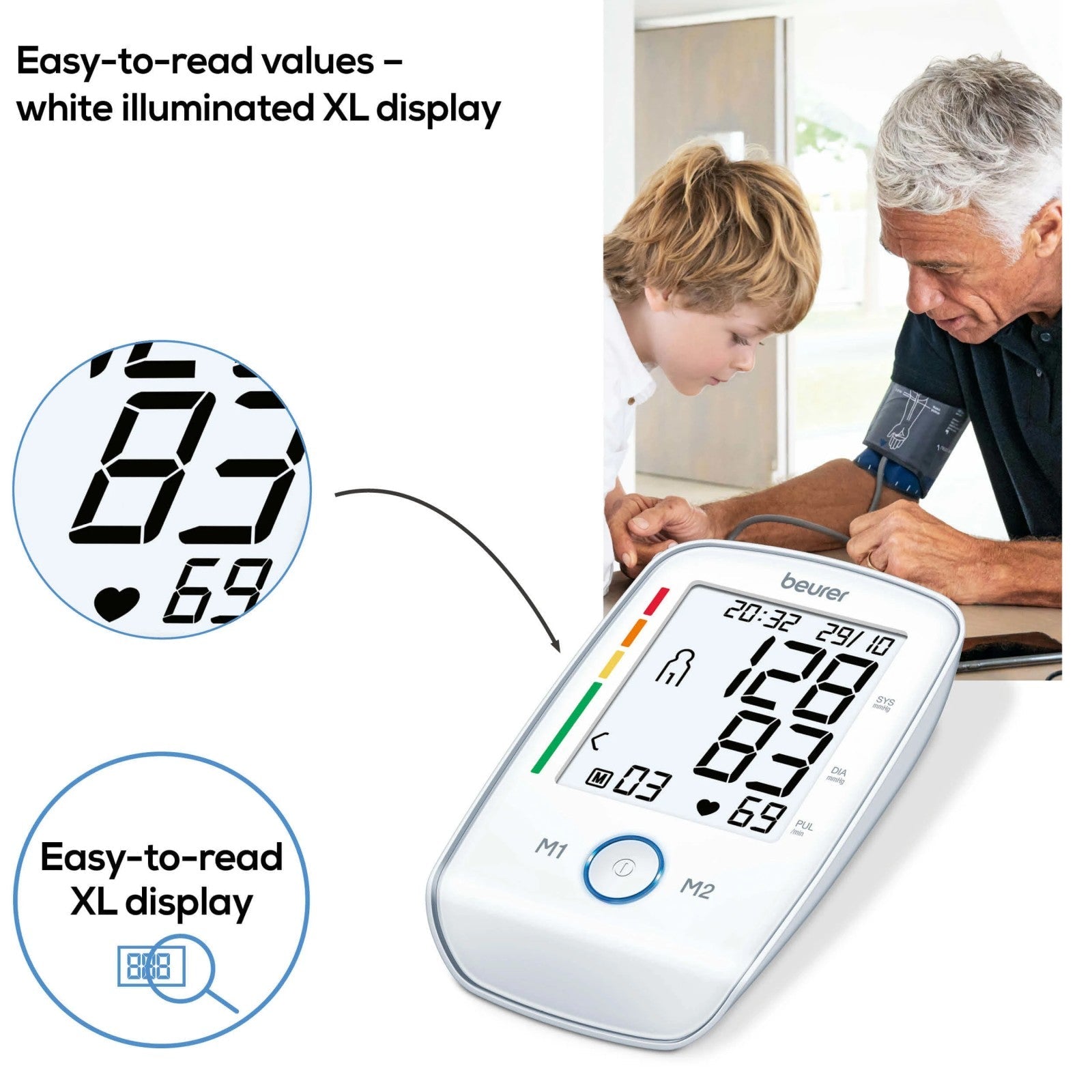 Beurer Germany BM 45 Upper Arm Blood Pressure Monitor | XL Illuminated Display | Touch Sensor Buttons