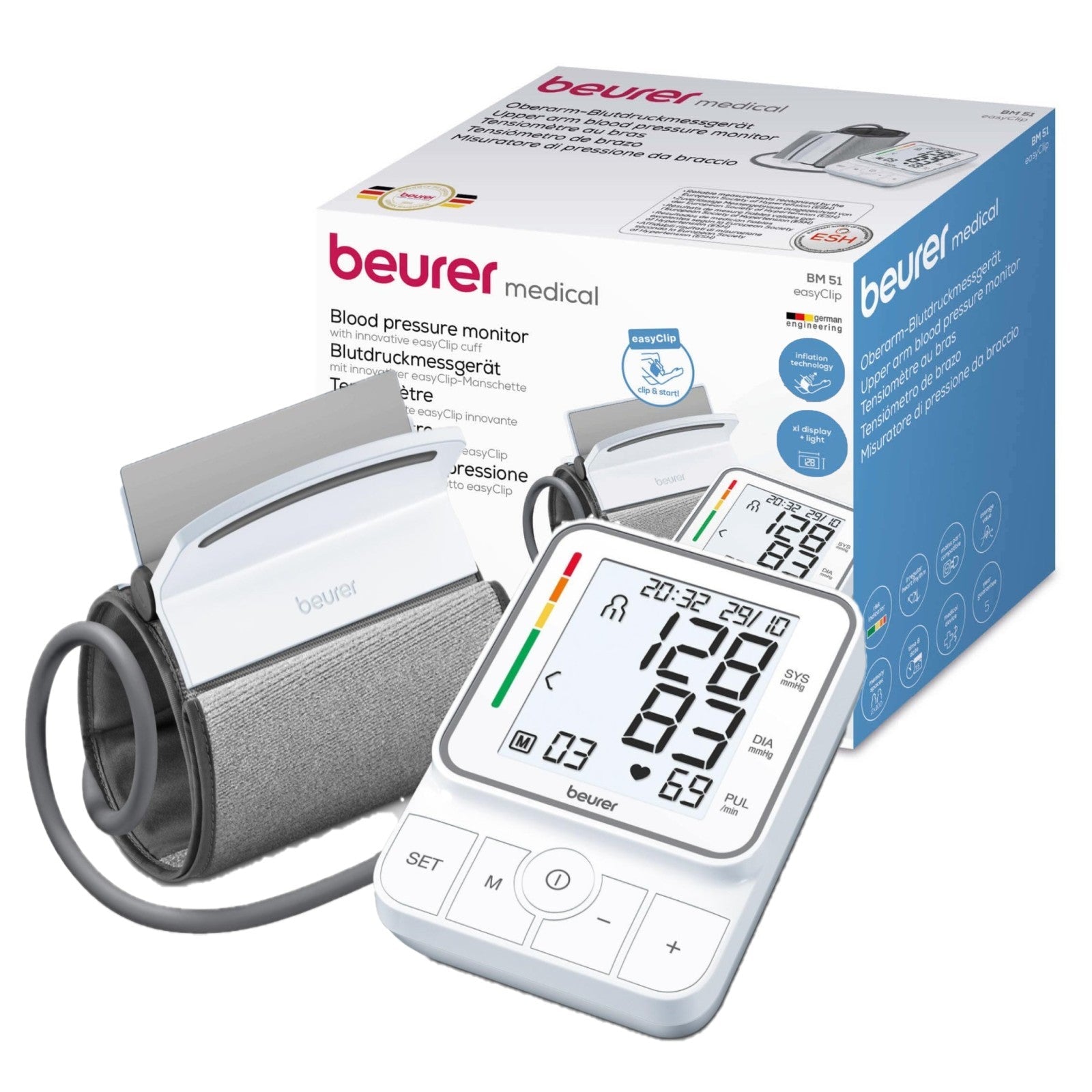 Beurer Germany BM 51 Upper Arm Blood Pressure Monitor | EasyClip Cuff & XL Display