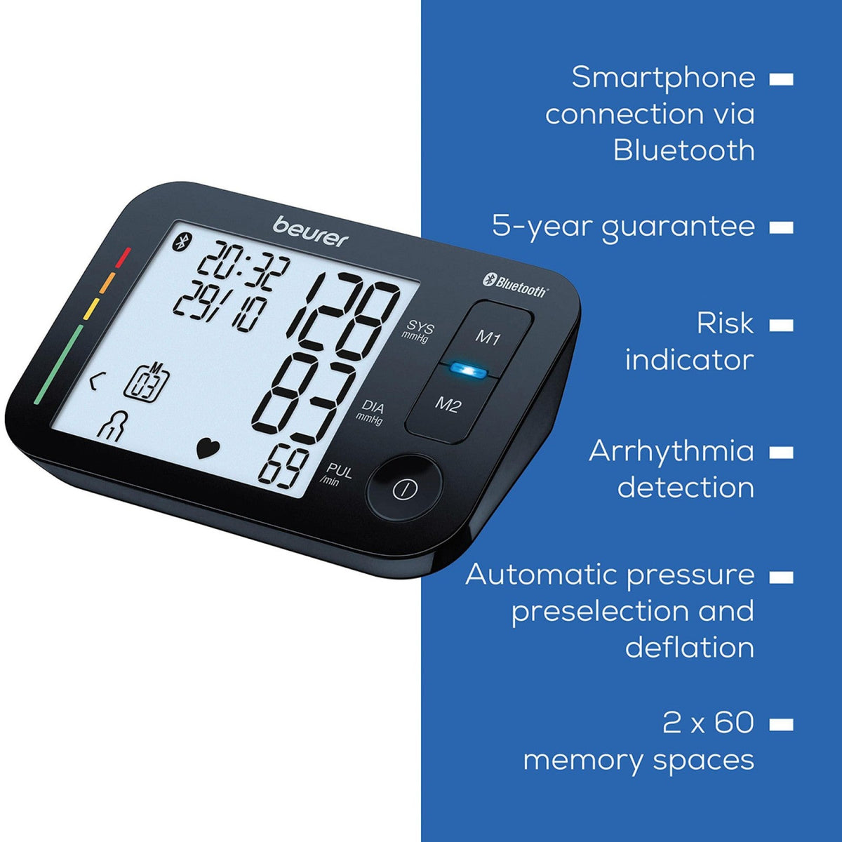 Beurer Germany BM 54 Upper Arm Blood Pressure Monitor: Bluetooth, App, Arrhythmia & Risk Alerts