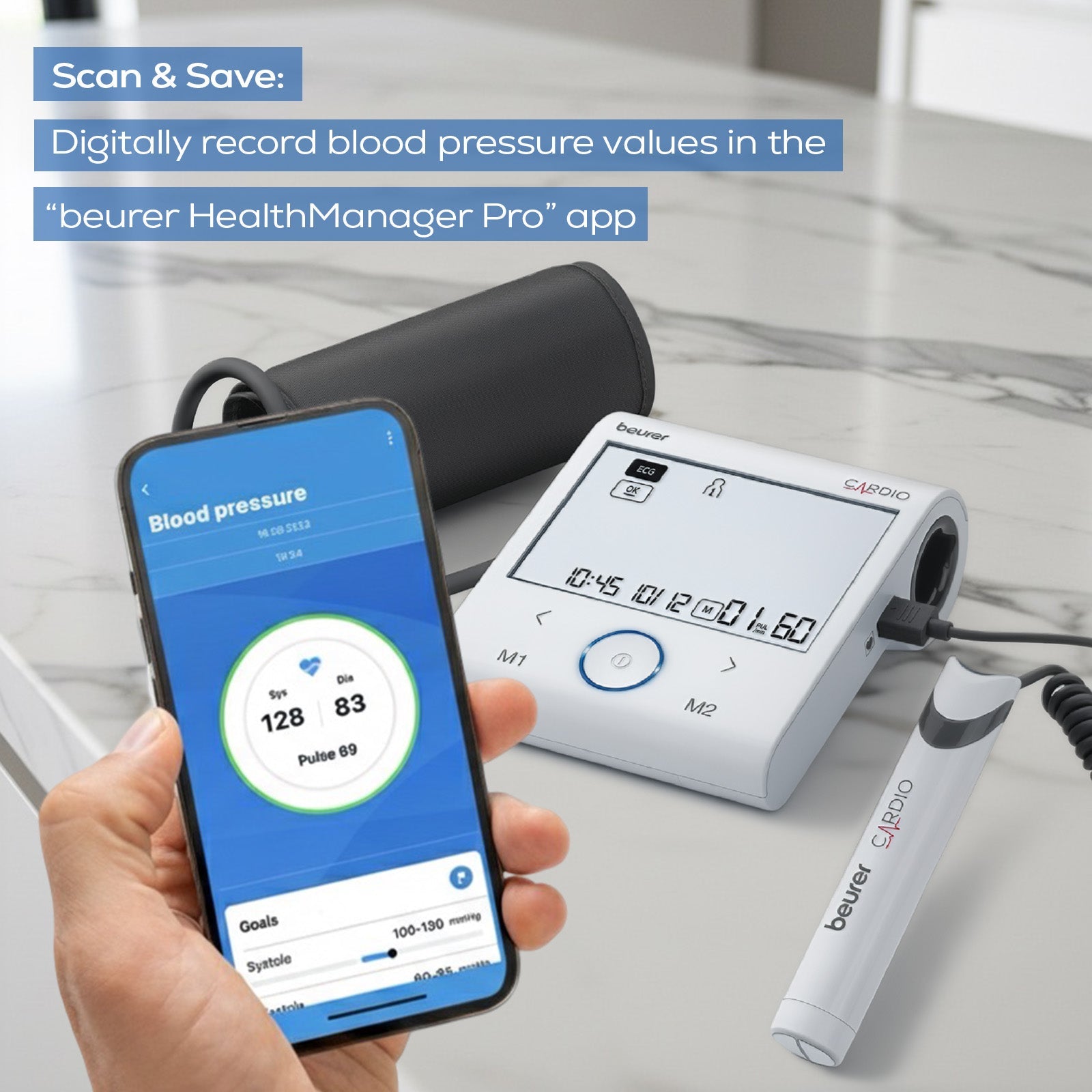 Beurer BM 96 Cardio Blood Pressure Monitor with ECG Function | AFib, Arrhythmia & Risk Alerts | Bluetooth & App