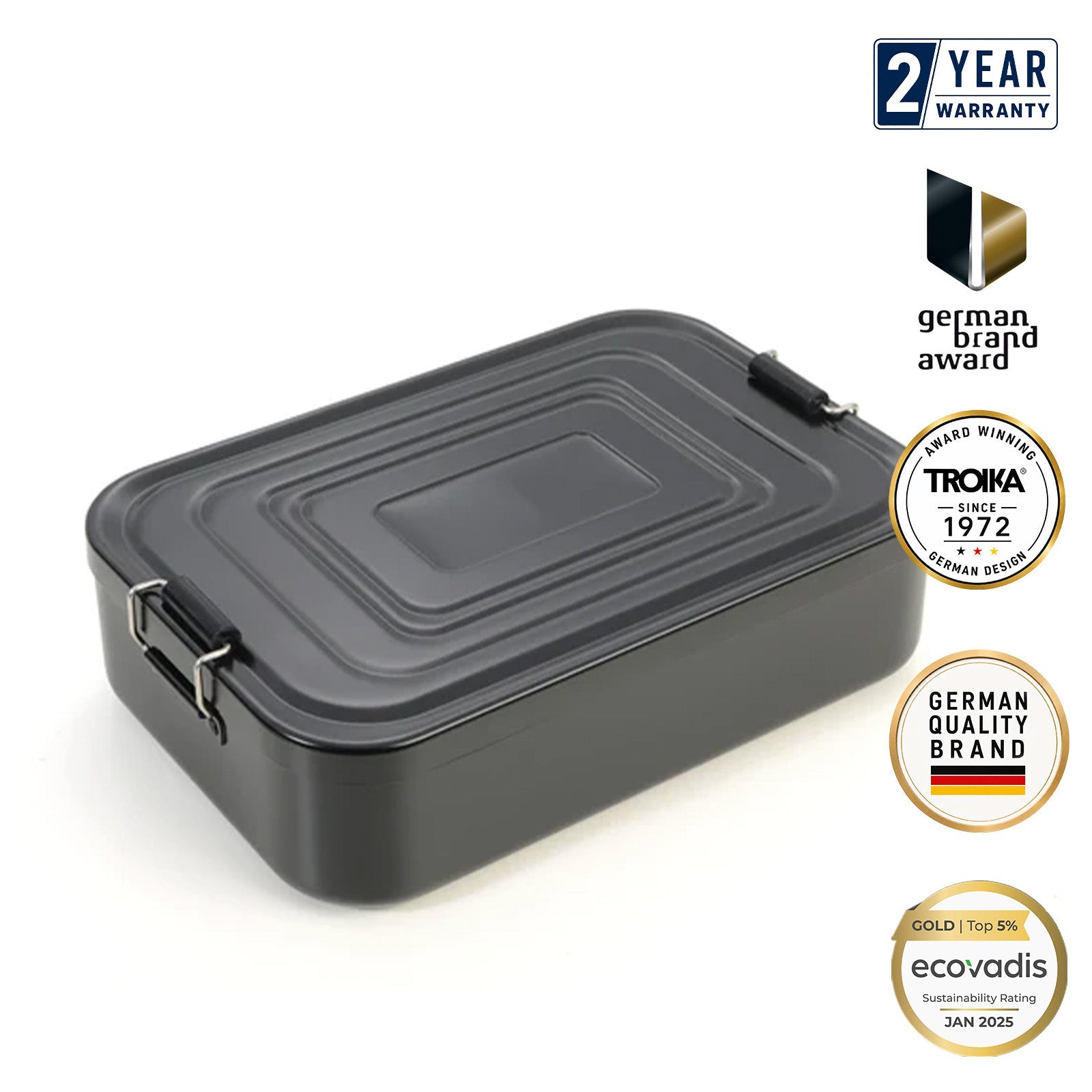 TROIKA Germany XL Lunchbox | Clip-Lock Aluminium | Removable Divider