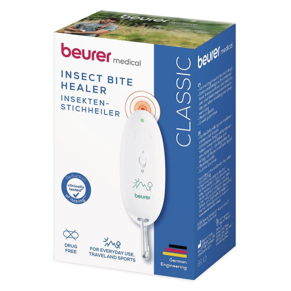 Beurer BR 10 Mosquito Bite Itch Relief: Heals Itchy, Sore Insect Bites & Stings - Compact BR 10 Traveller with Carabiner Snap Hook