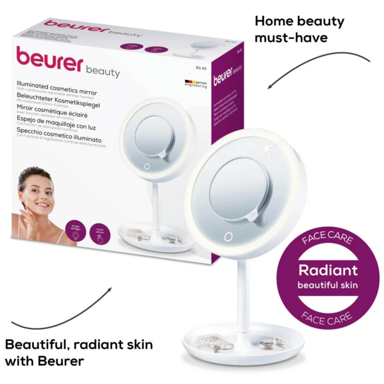 Demo - Beurer BS 45 Illuminated Cosmetic Mirror / Makeup Mirror with LED Lights & Trinket Tray