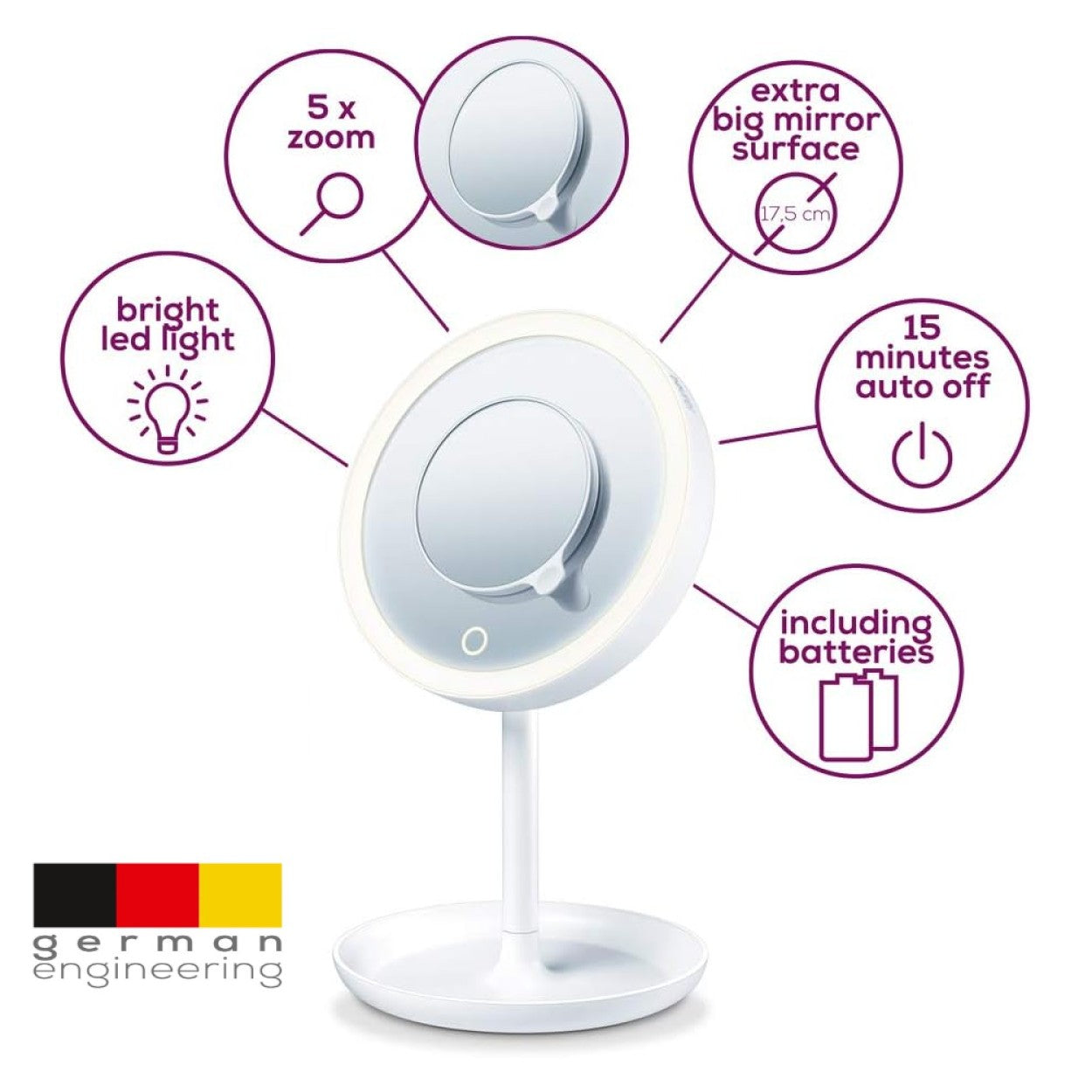 Demo - Beurer BS 45 Illuminated Cosmetic Mirror / Makeup Mirror with LED Lights & Trinket Tray