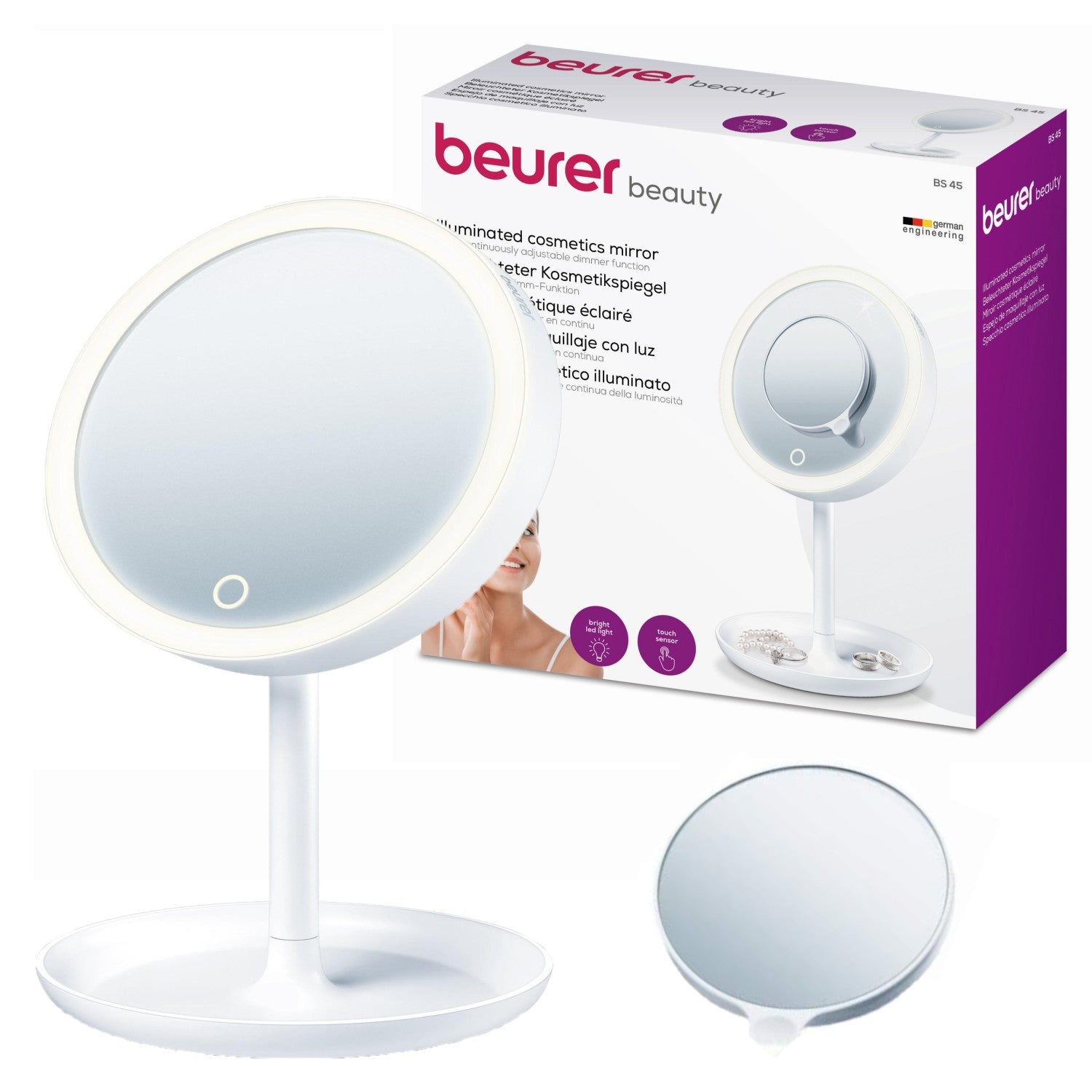 Beurer BS 45 Illuminated Cosmetic Mirror / Makeup Mirror with LED Lights & Trinket Tray
