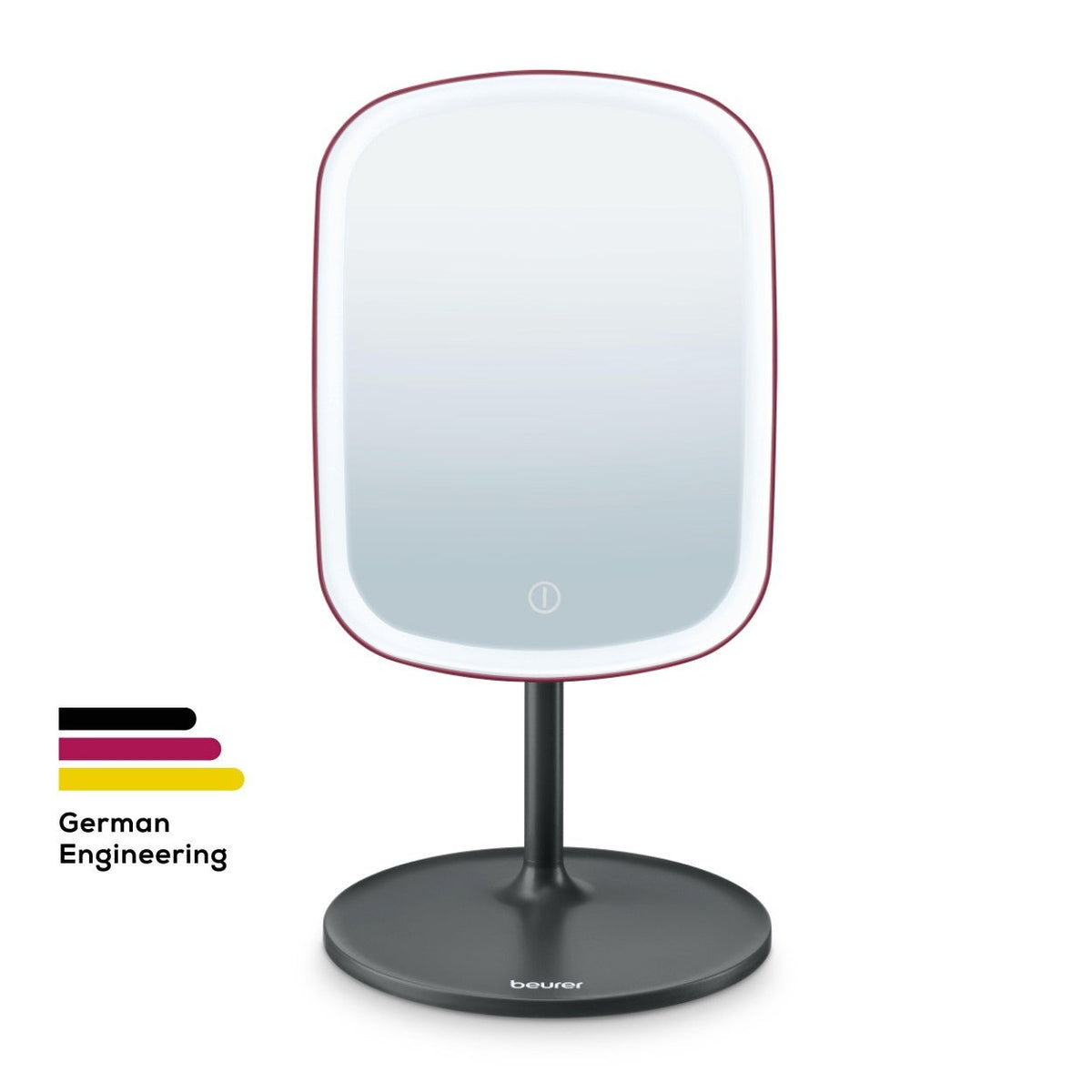 Beurer Germany Cosmetic Mirror - Removable Stand & Storage Tray - USB-C Rechargeable Light - Black & Cherry