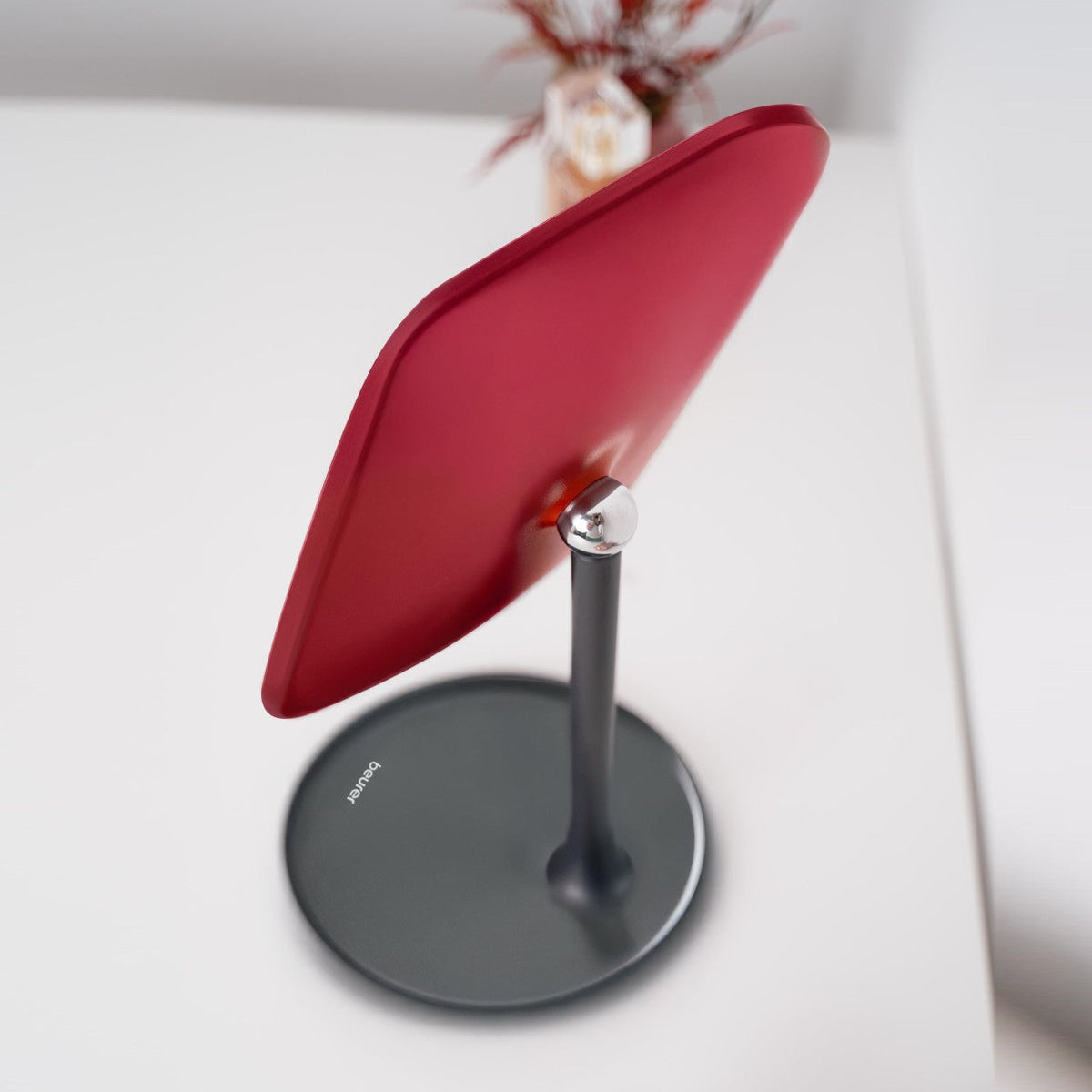 Beurer Germany Cosmetic Mirror - Removable Stand & Storage Tray - USB-C Rechargeable Light - Black & Cherry