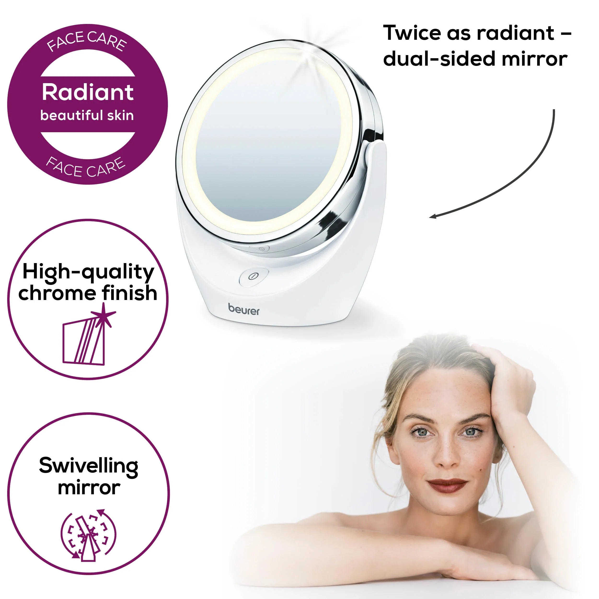Beurer Germany BS 49 Illuminated Cosmetic Makeup Mirror with LED Lights & 5X Magnification Mirror