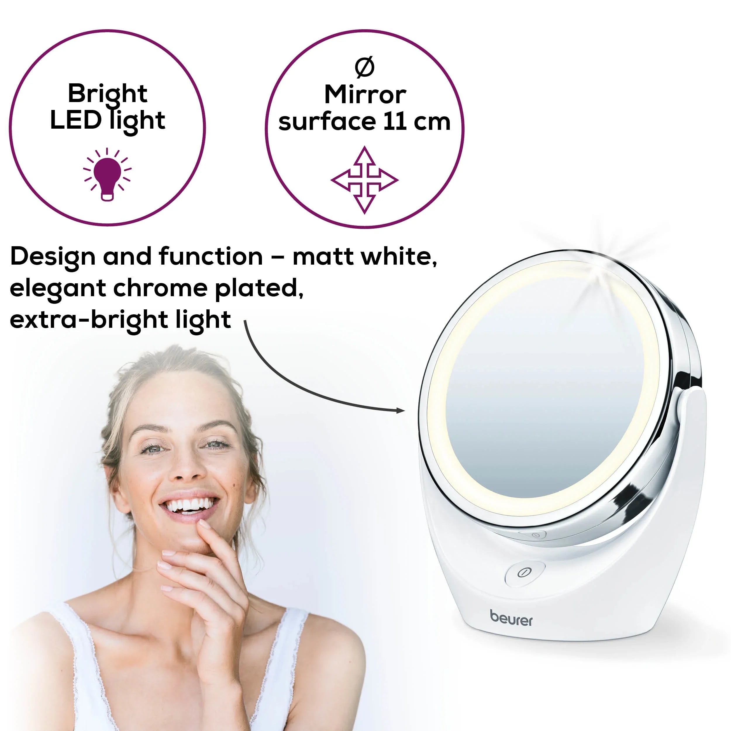 Beurer Germany BS 49 Illuminated Cosmetic Makeup Mirror with LED Lights & 5X Magnification Mirror