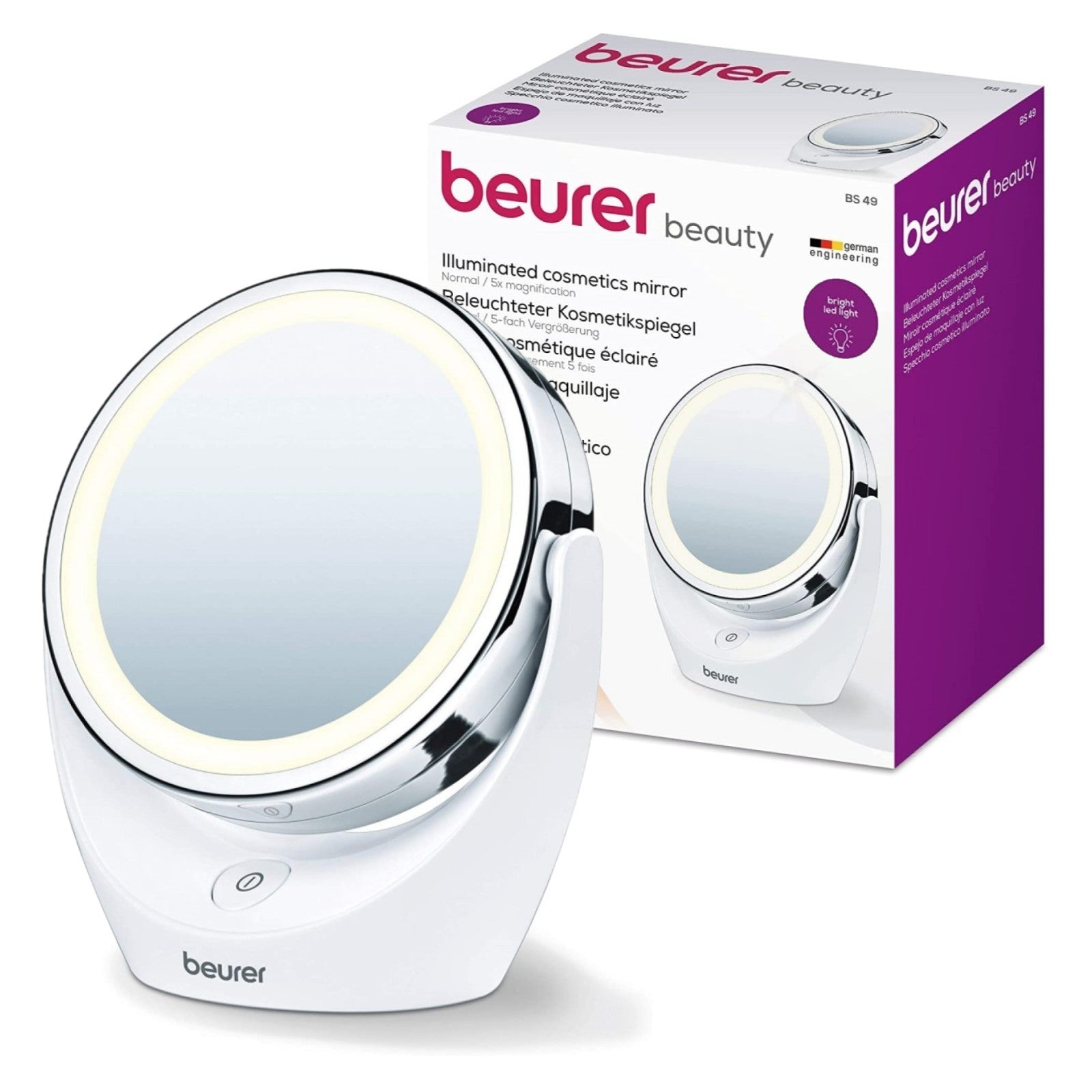 Beurer Germany BS 49 Illuminated Cosmetic Makeup Mirror with LED Lights & 5X Magnification Mirror