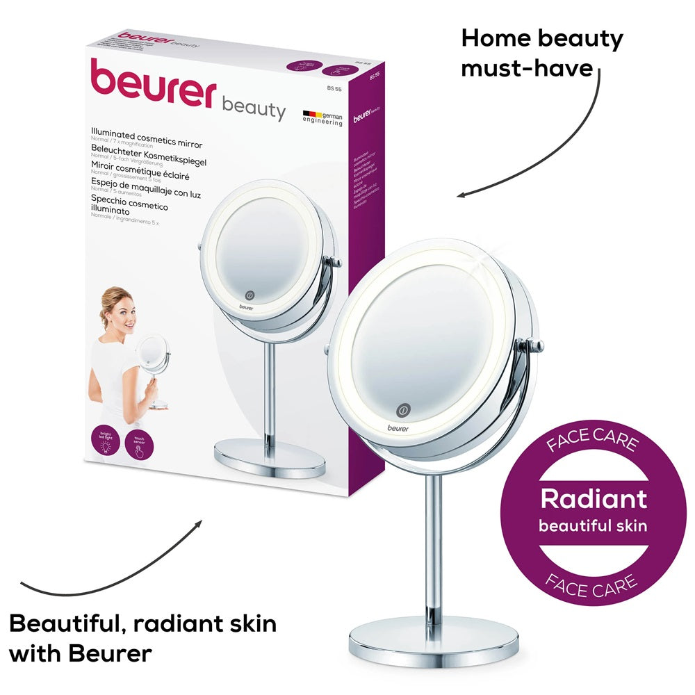 Beurer BS 55 Illuminated Cosmetics Mirror / Makeup Mirror: LED Light. Normal or 7x Magnification. 13cm