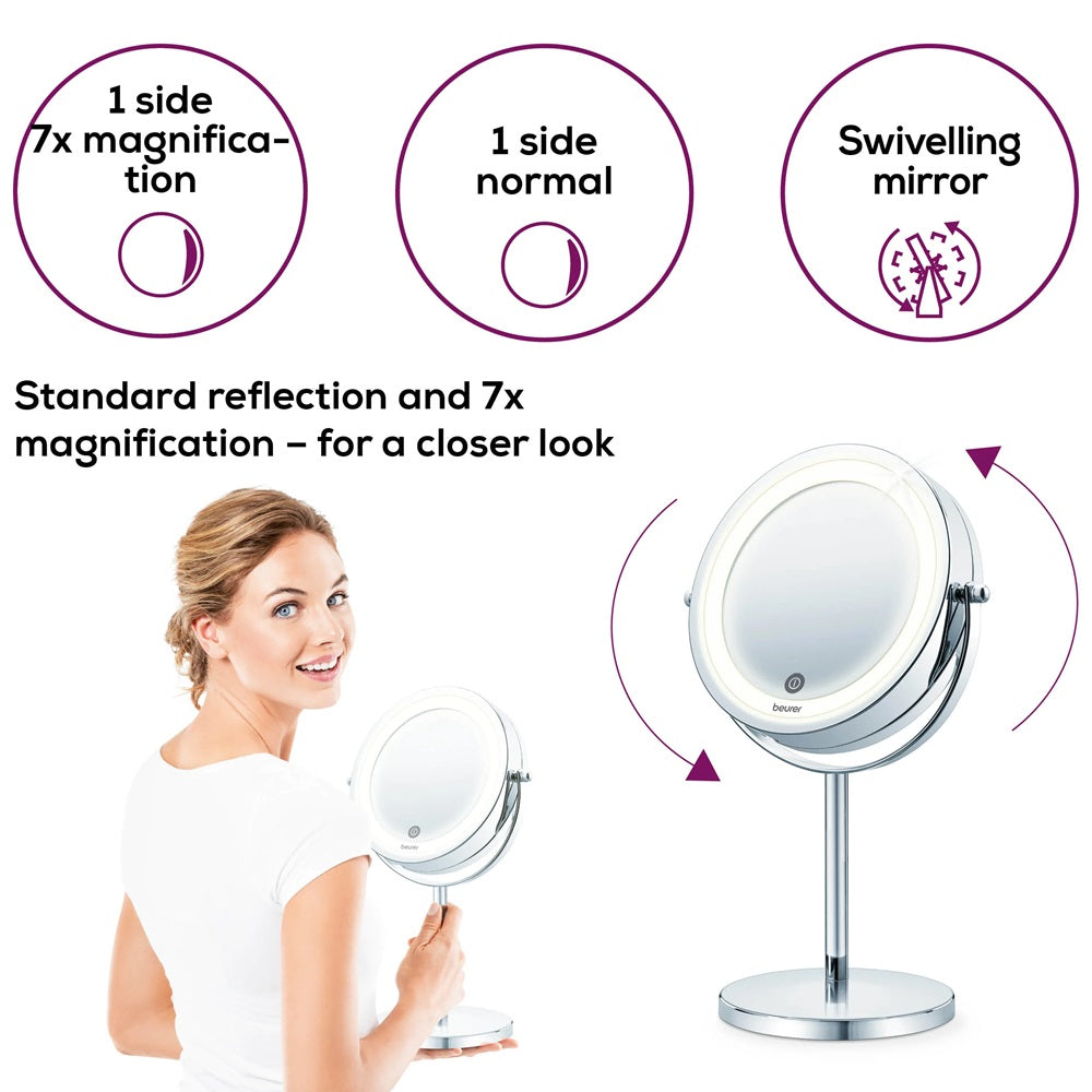Beurer BS 55 Illuminated Cosmetics Mirror / Makeup Mirror: LED Light. Normal or 7x Magnification. 13cm
