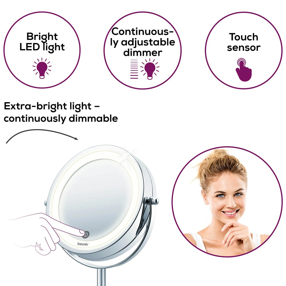 Beurer BS 55 Illuminated Cosmetics Mirror / Makeup Mirror: LED Light. Normal or 7x Magnification. 13cm