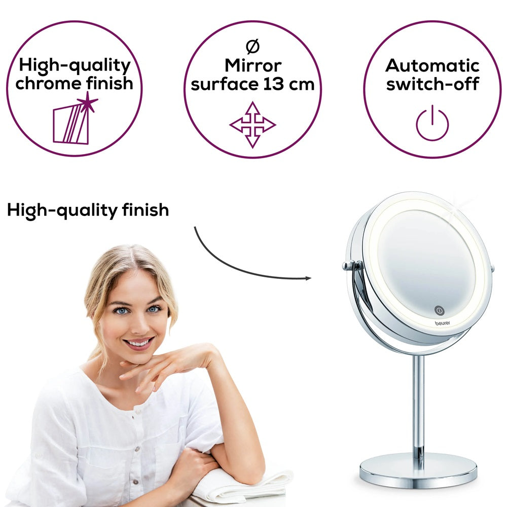 Beurer BS 55 Illuminated Cosmetics Mirror / Makeup Mirror: LED Light. Normal or 7x Magnification. 13cm