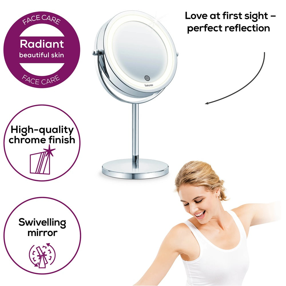 Beurer BS 55 Illuminated Cosmetics Mirror / Makeup Mirror: LED Light. Normal or 7x Magnification. 13cm