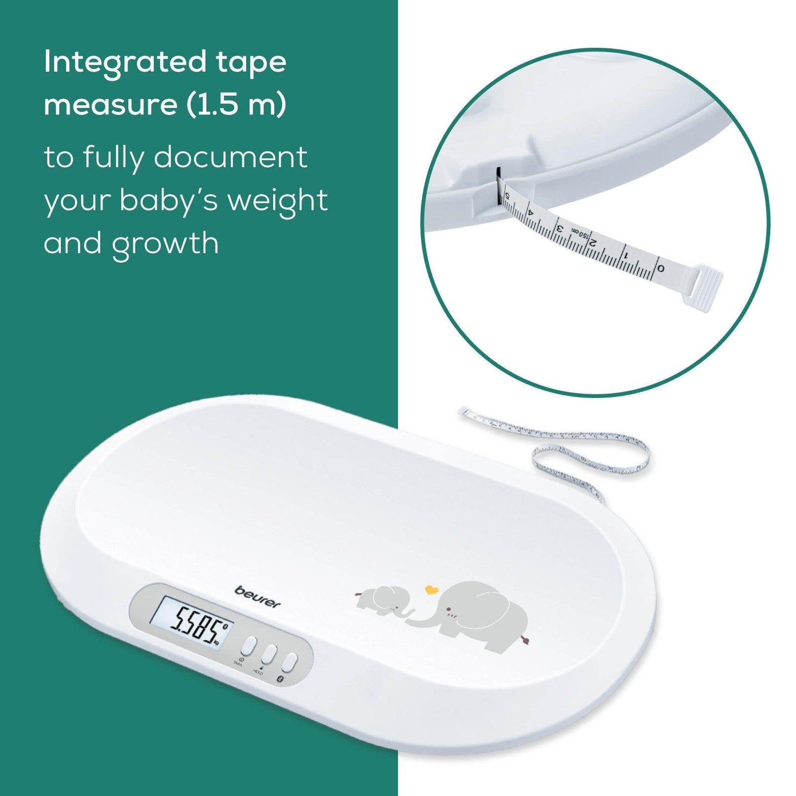 Beurer BY 90 Baby Scale with Bluetooth, App & Integrated Tape Measure | Track & Monitor Babies Weight