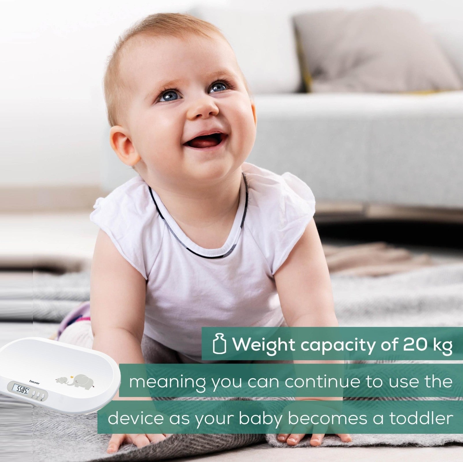Beurer BY 90 Baby Scale with Bluetooth, App & Integrated Tape Measure | Track & Monitor Babies Weight