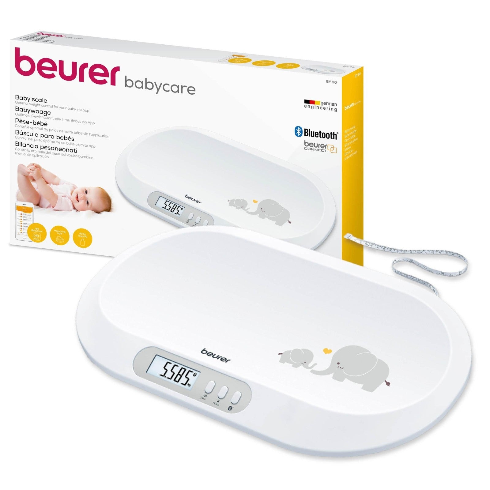 Beurer BY 90 Baby Scale with Bluetooth, App & Integrated Tape Measure | Track & Monitor Babies Weight