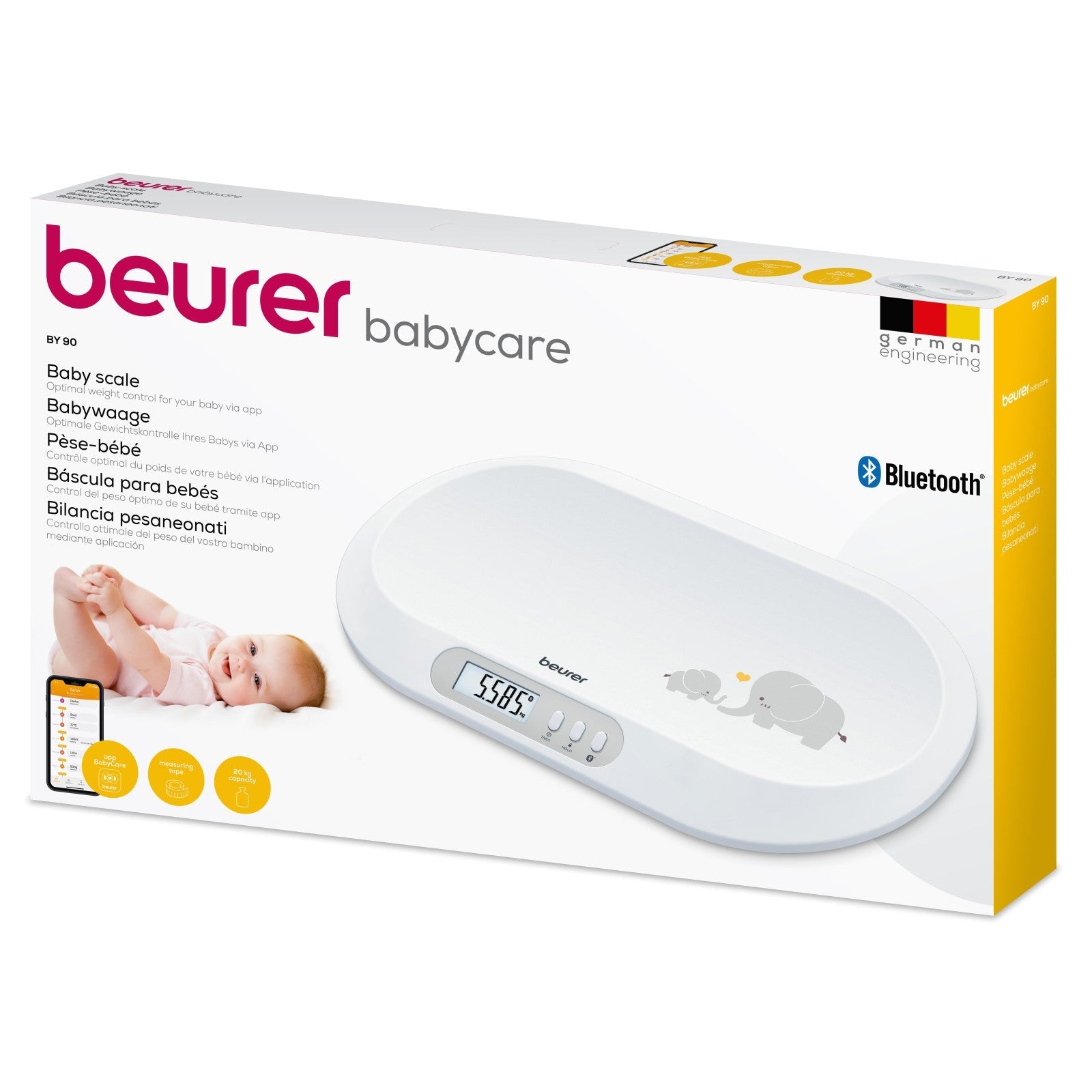 Beurer BY 90 Baby Scale with Bluetooth, App & Integrated Tape Measure | Track & Monitor Babies Weight