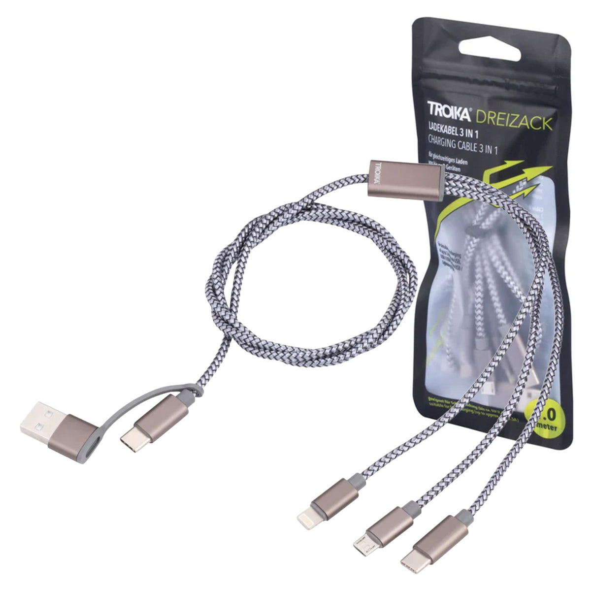 TROIKA Dreizack 3 in 1 charging cable CBL30/GY with packaging