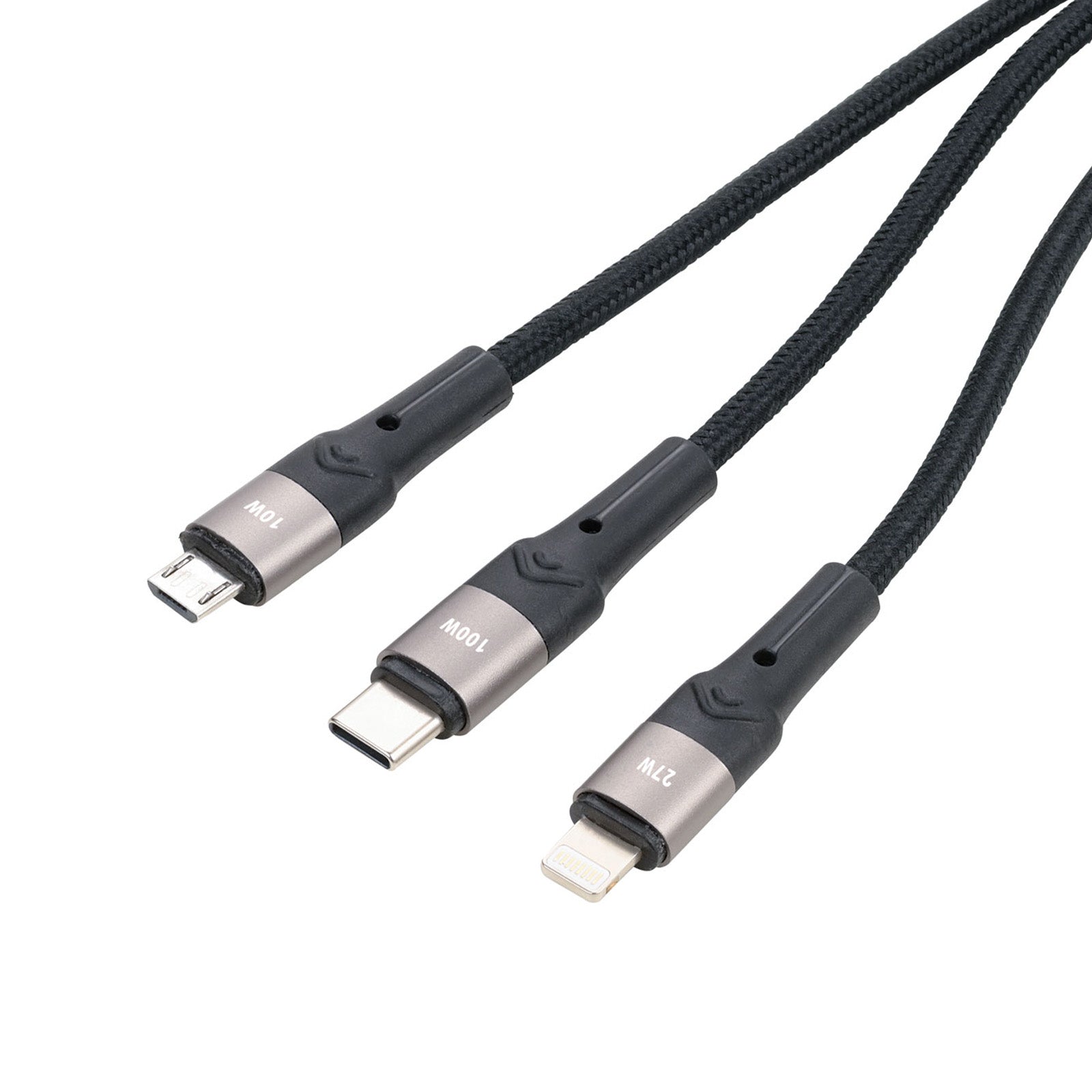 TROIKA Germany 3-in-1 Charging Cable | Micro-USB & Lightning | 1.2m Braided