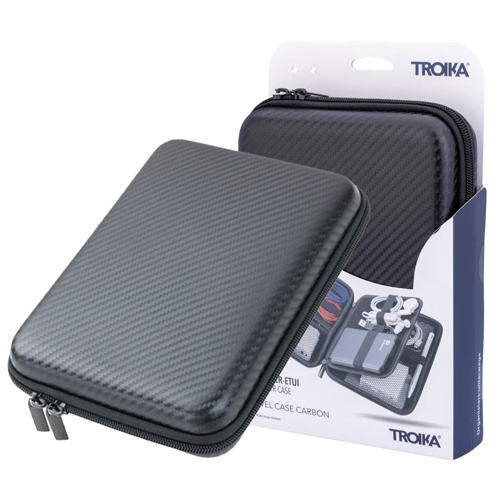 TROIKA Germany Organiser Case | Hard Shell Carbon Look | 3 Compartments
