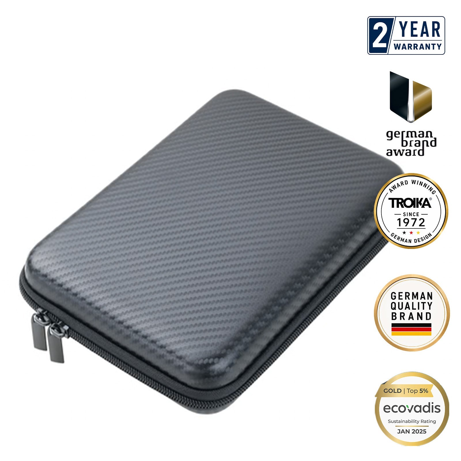 TROIKA Germany Organiser Case | Hard Shell Carbon Look | 3 Compartments
