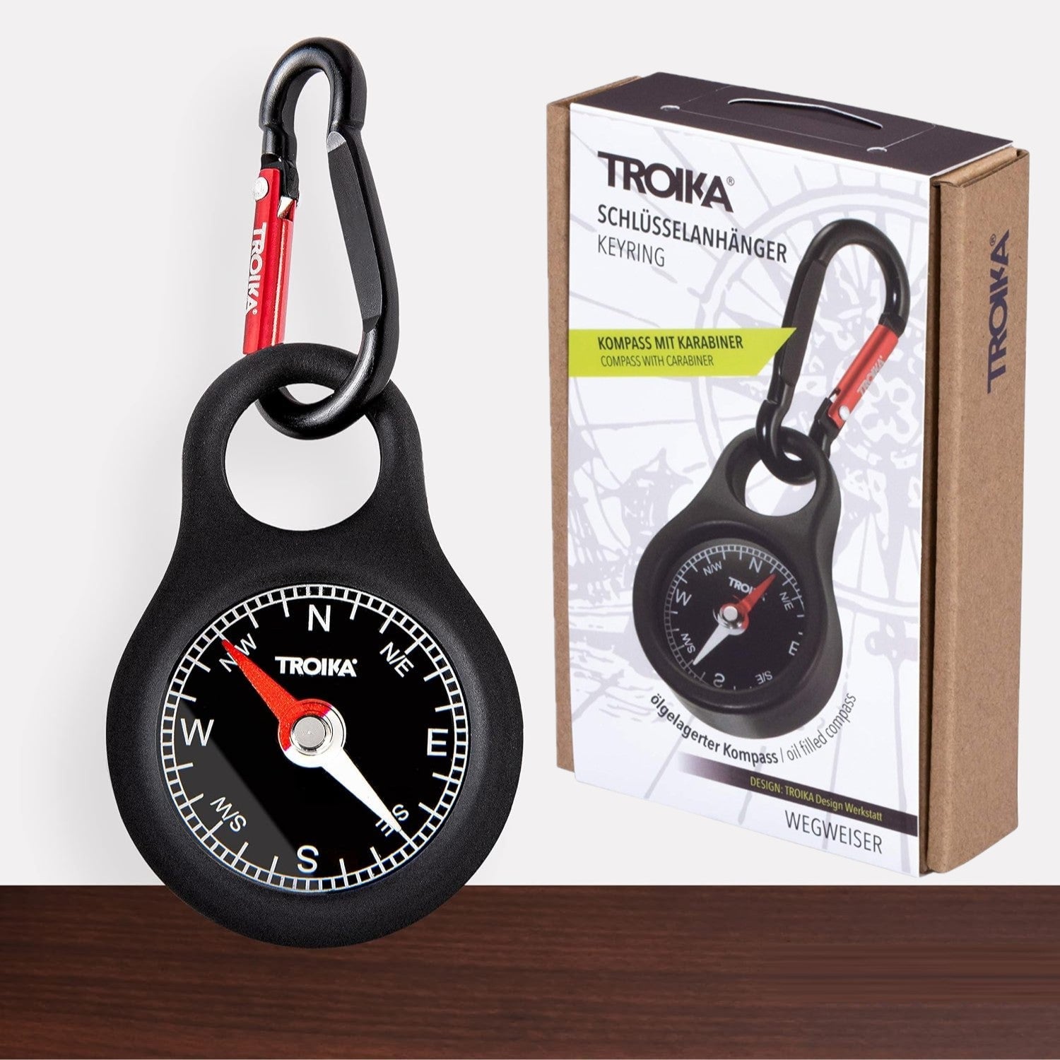 TROIKA Germany Compass Keyring Carabiner for Hiking & Travel - Premium German Quality