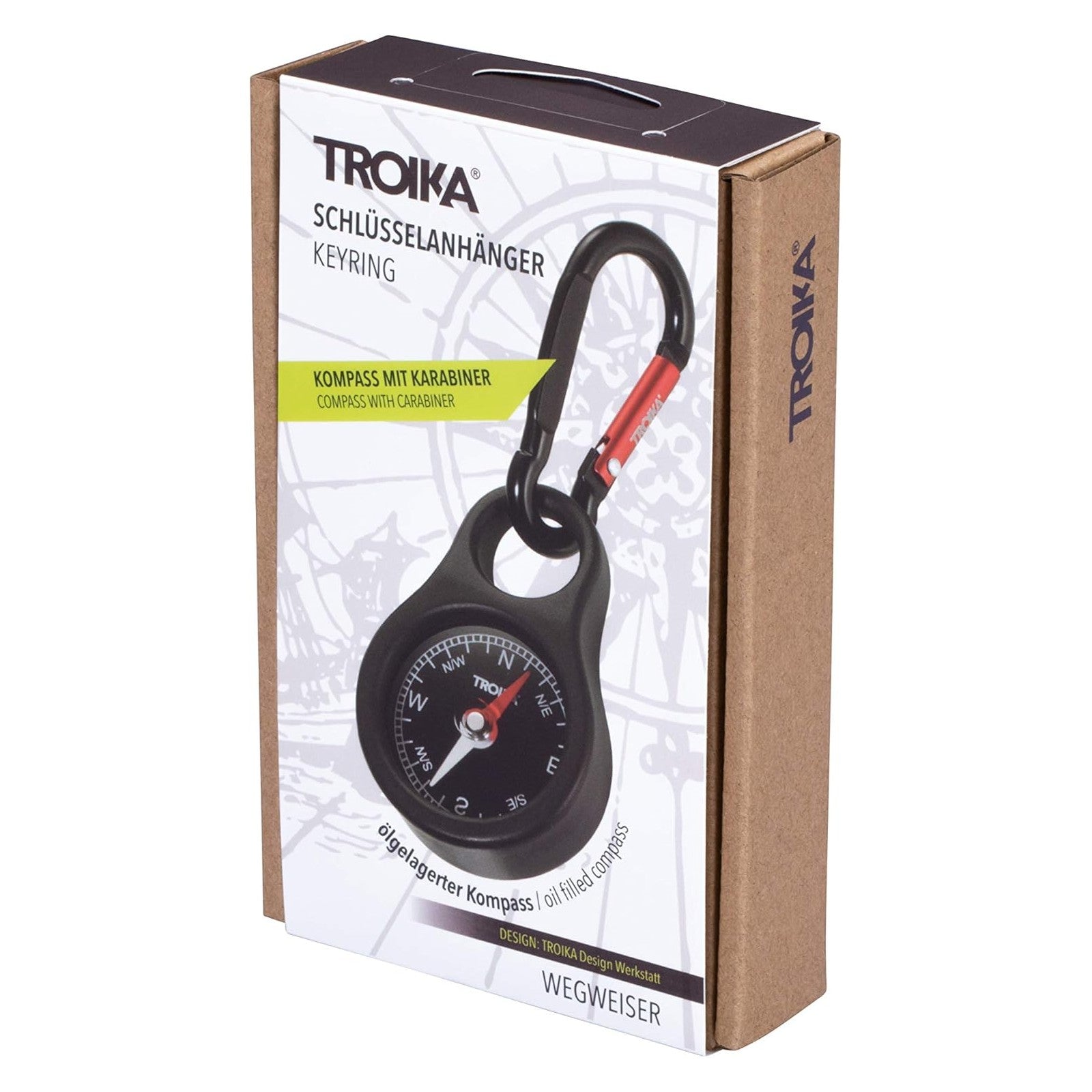 TROIKA Germany Compass Keyring Carabiner for Hiking & Travel - Premium German Quality