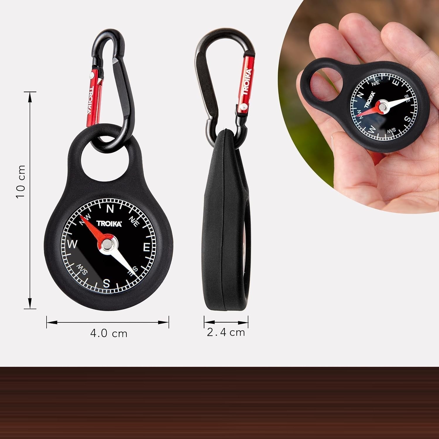 TROIKA Germany Compass Keyring Carabiner for Hiking & Travel - Premium German Quality