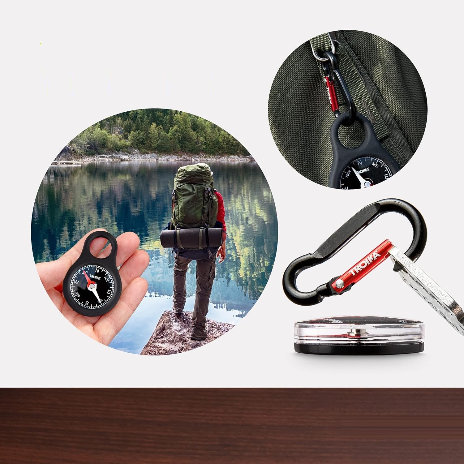 TROIKA Germany Compass Keyring Carabiner for Hiking & Travel - Premium German Quality