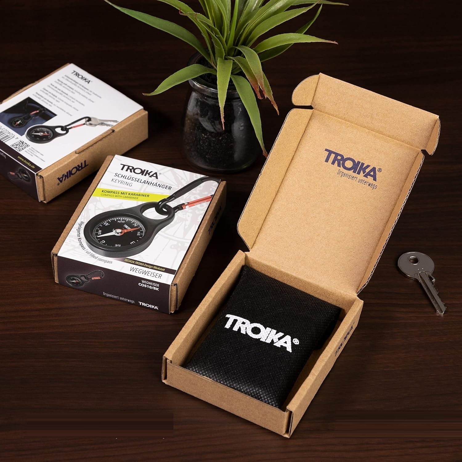 TROIKA Germany Compass Keyring Carabiner for Hiking & Travel - Premium German Quality