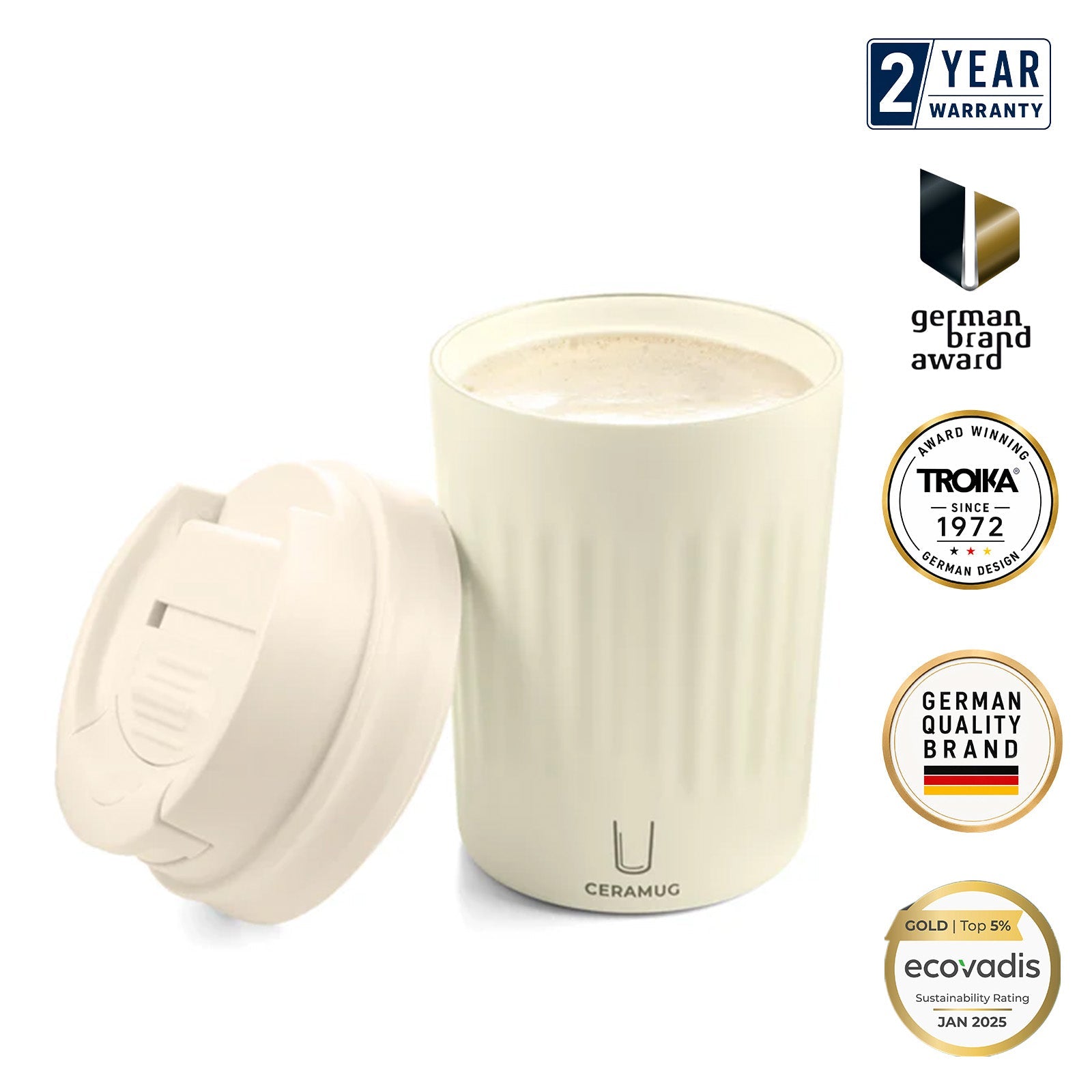 TROIKA Germany Thermal Mug 300ml | Ceramic Coating | Leak-Proof | White