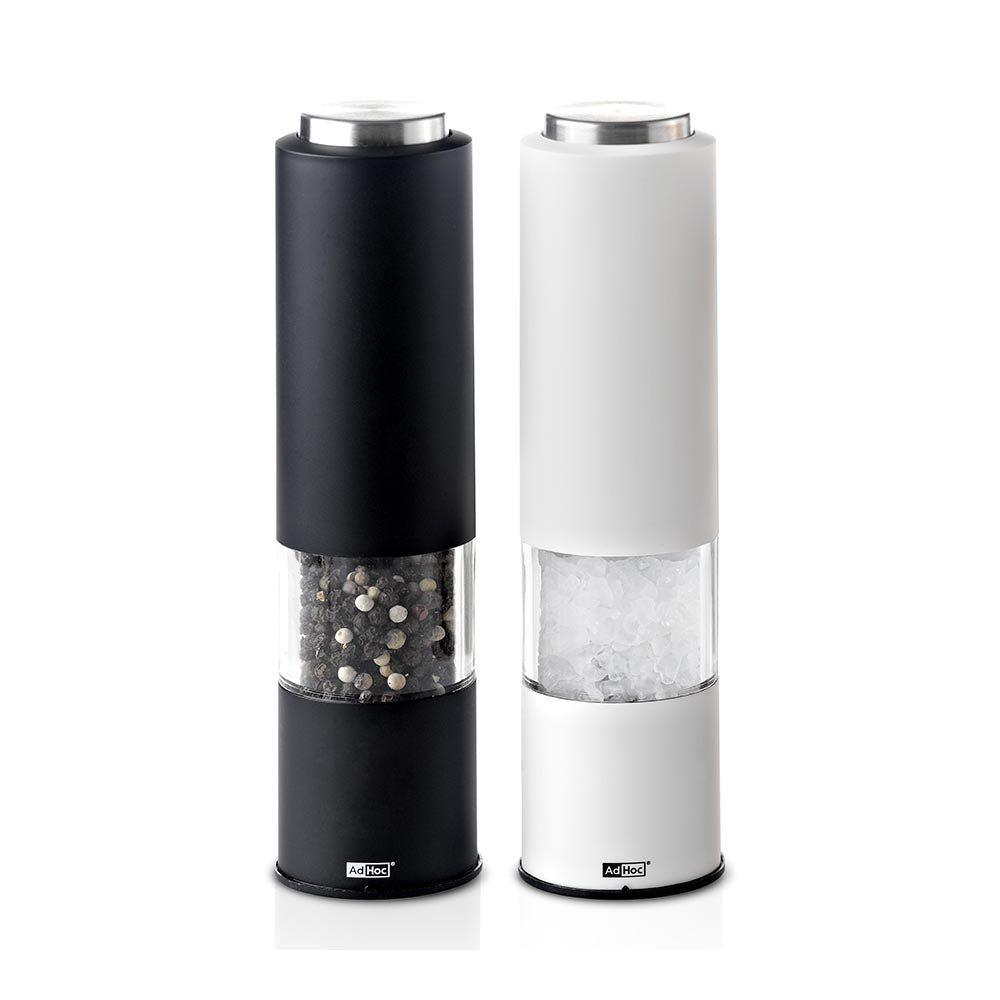 AdHoc Salt & Pepper Electric Grinder Set of 2: 1x Black/1x White Grinder