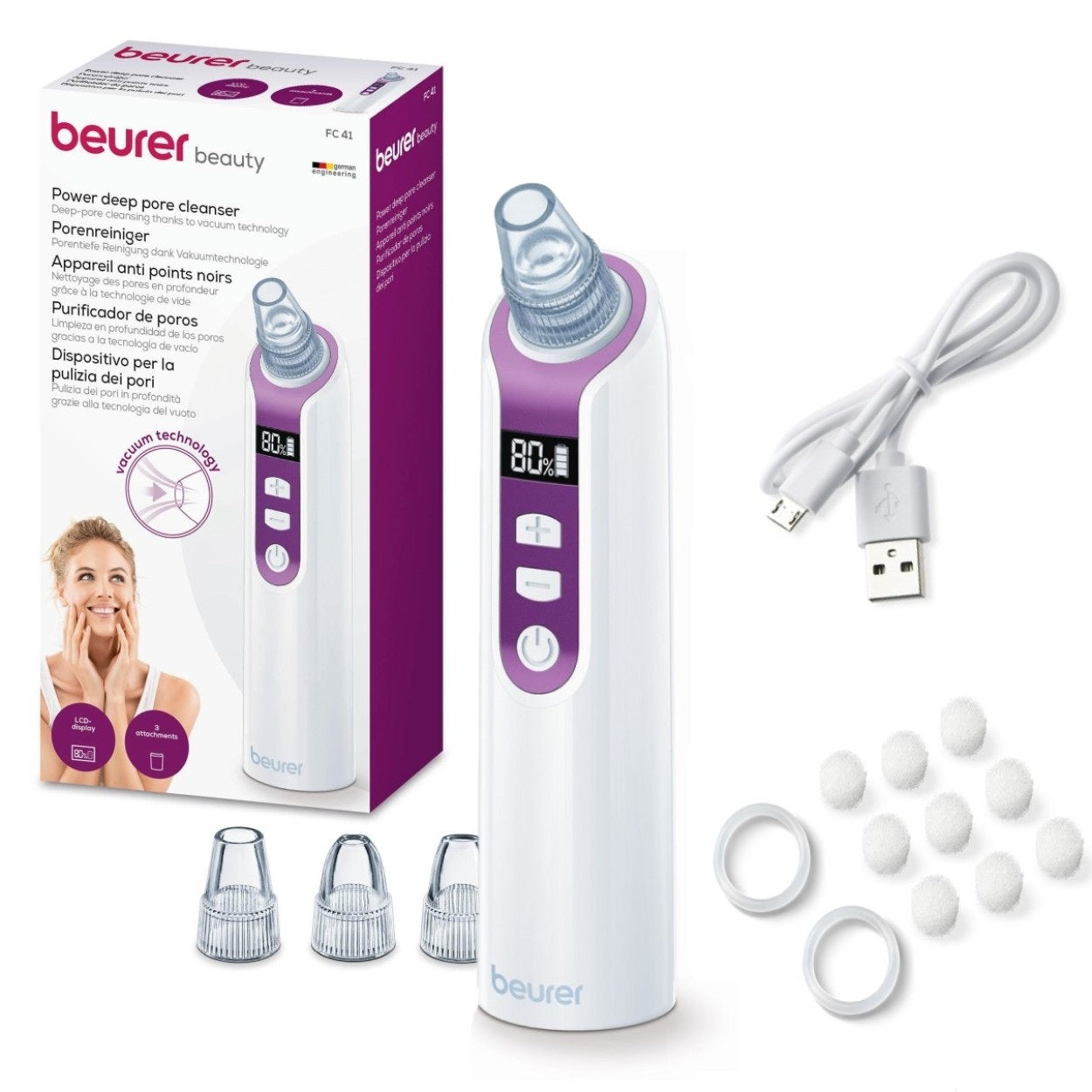 Beurer FC 41 Pore Cleanser: Power Deep Vacuum Cleanser Rechargeable via USB
