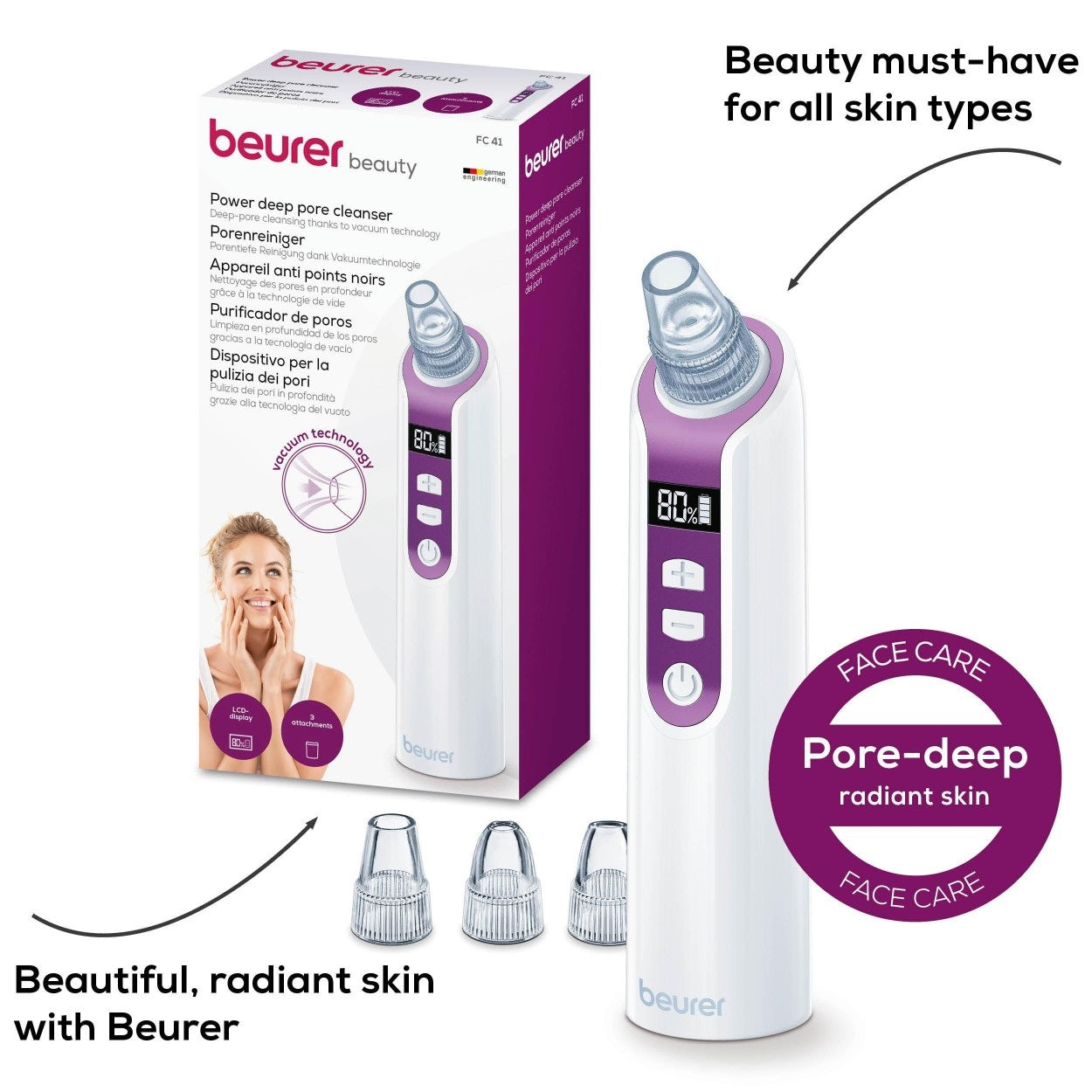 Beurer FC 41 Pore Cleanser: Power Deep Vacuum Cleanser Rechargeable via USB