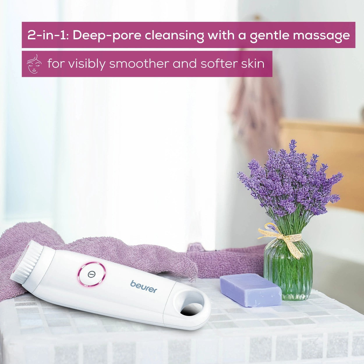 Beurer FC 45 Facial Cleansing Brush: Battery Powered. Portable. IPX7 Waterproof