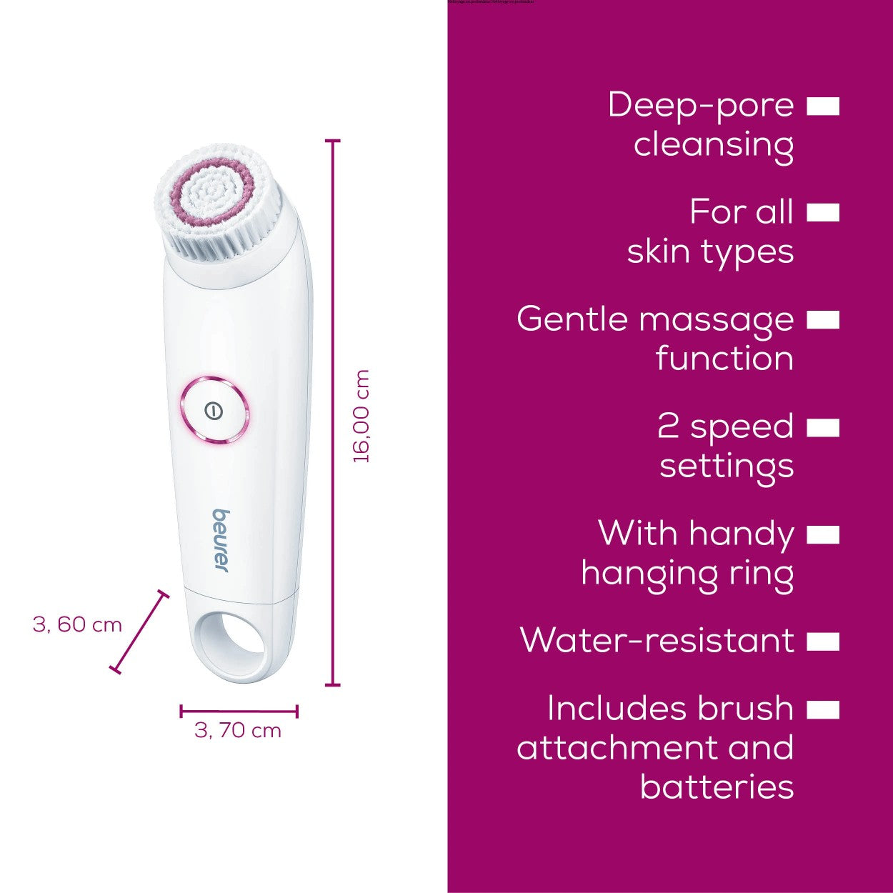 Beurer FC 45 Facial Cleansing Brush: Battery Powered. Portable. IPX7 Waterproof