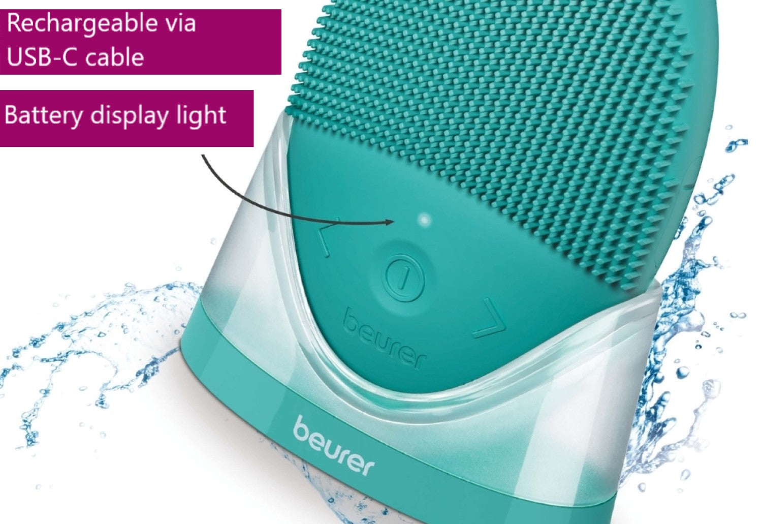 Beurer FC 52 Silicone Facial Brush: 2-in-1 Cleansing & Massage Brush. USB-C Rechargeable