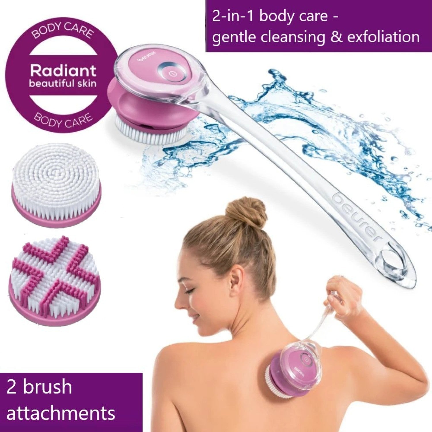 Beurer FC 55 Rechargeable Body Brush: Cleanse & Exfoliate. Removeable Handle. Waterproof