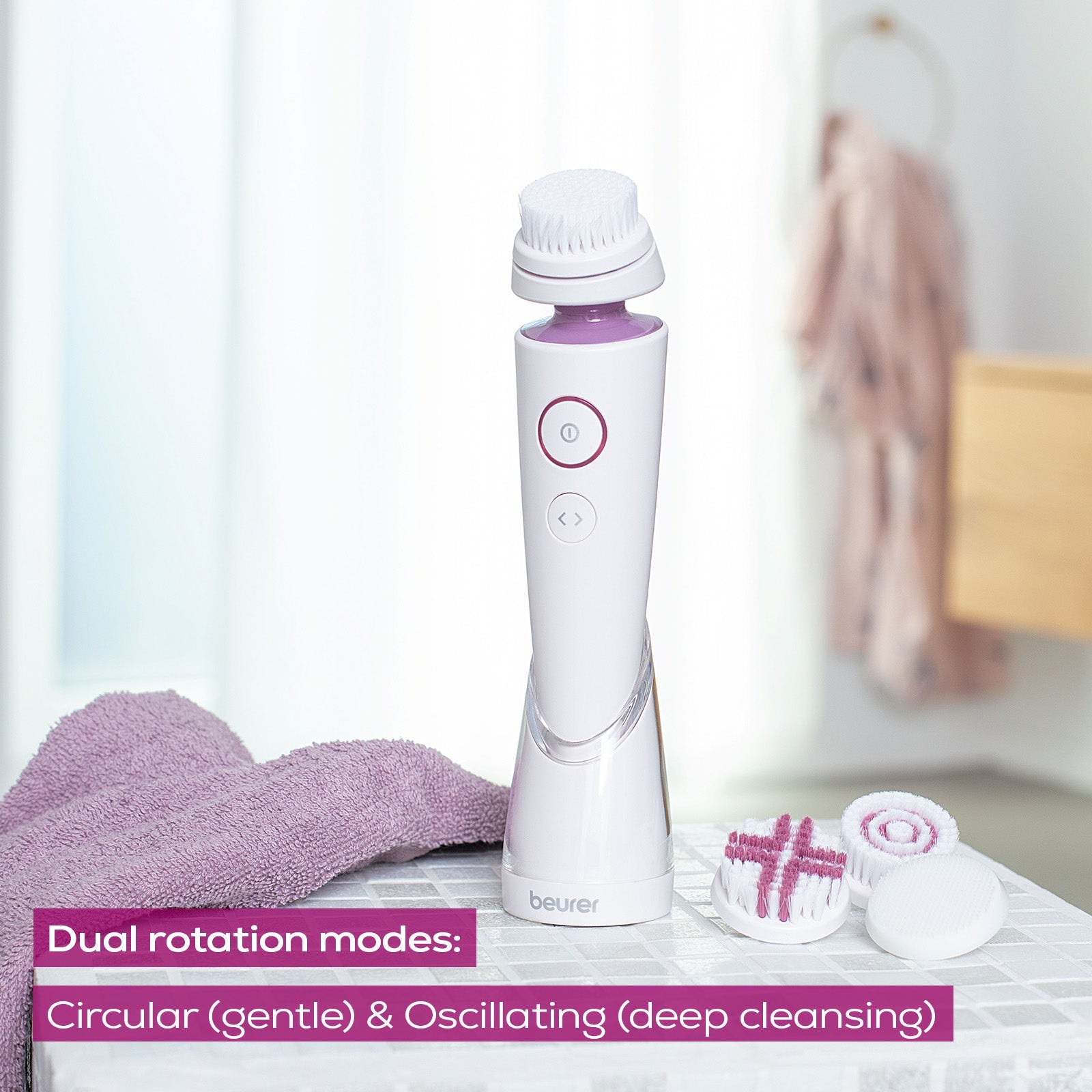 Beurer FC 95 Facial Brush | Deep Cleansing | 4 Attachments | Waterproof IPX7 | Rechargeable