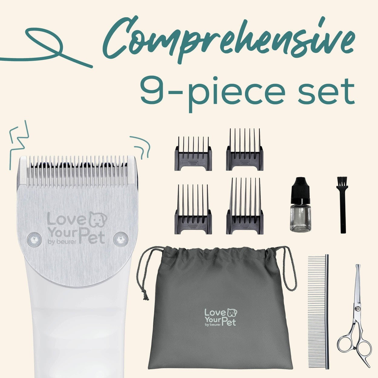 Beurer Fur Trimmer & Clipper for Dogs & Cats | Rechargeable Grooming Kit for Pets | “Fluffy”