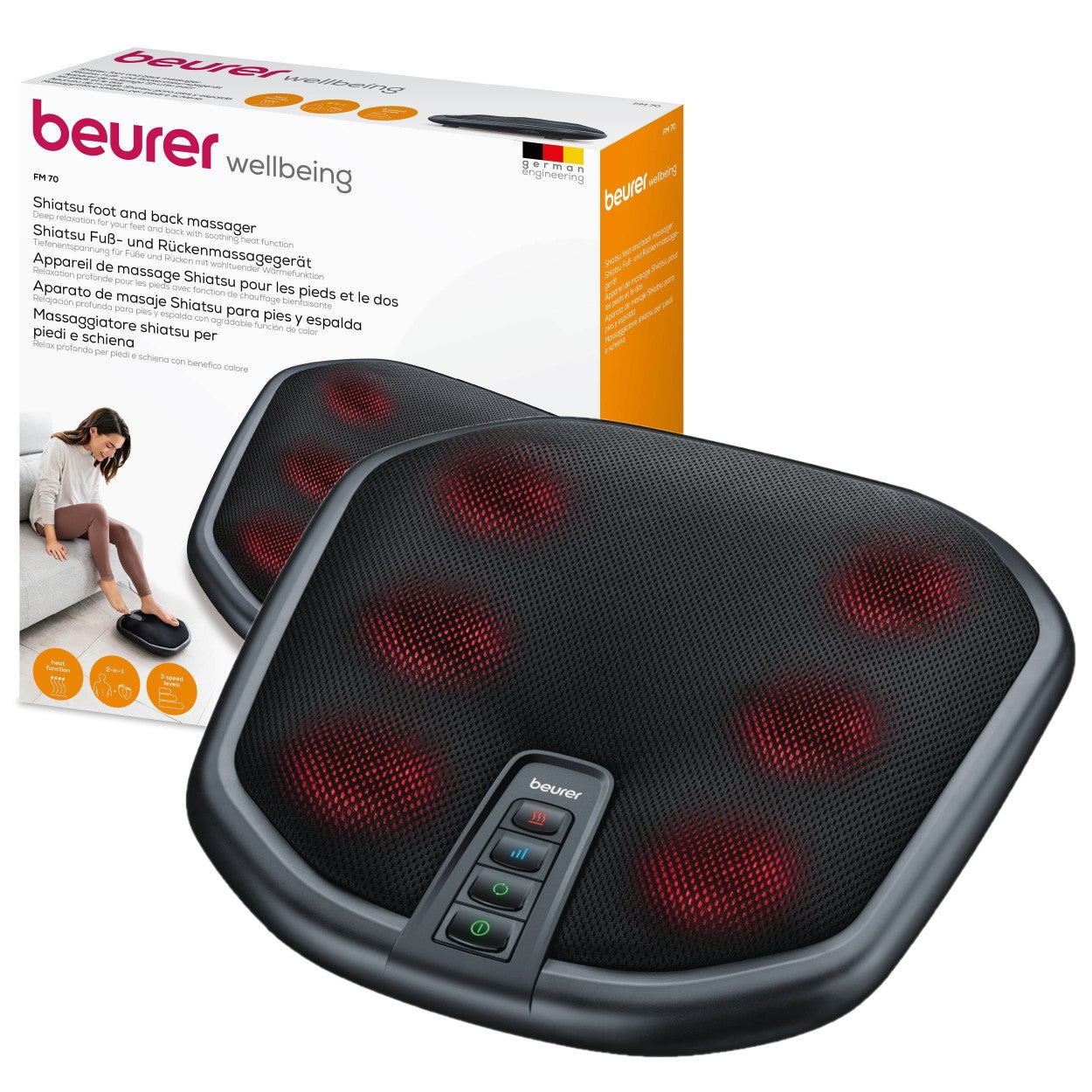 Beurer Shiatsu Foot & Back Massager: Heat Function & 3 Speed Options FM 70