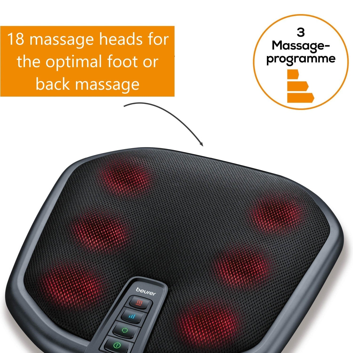 Beurer Shiatsu Foot & Back Massager: Heat Function & 3 Speed Options FM 70